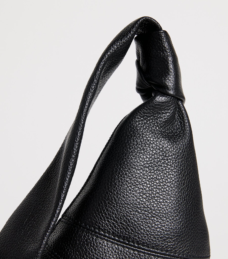 Small Grained Leather Croissant Cross-Body Bag BK999 BLACK Image 6