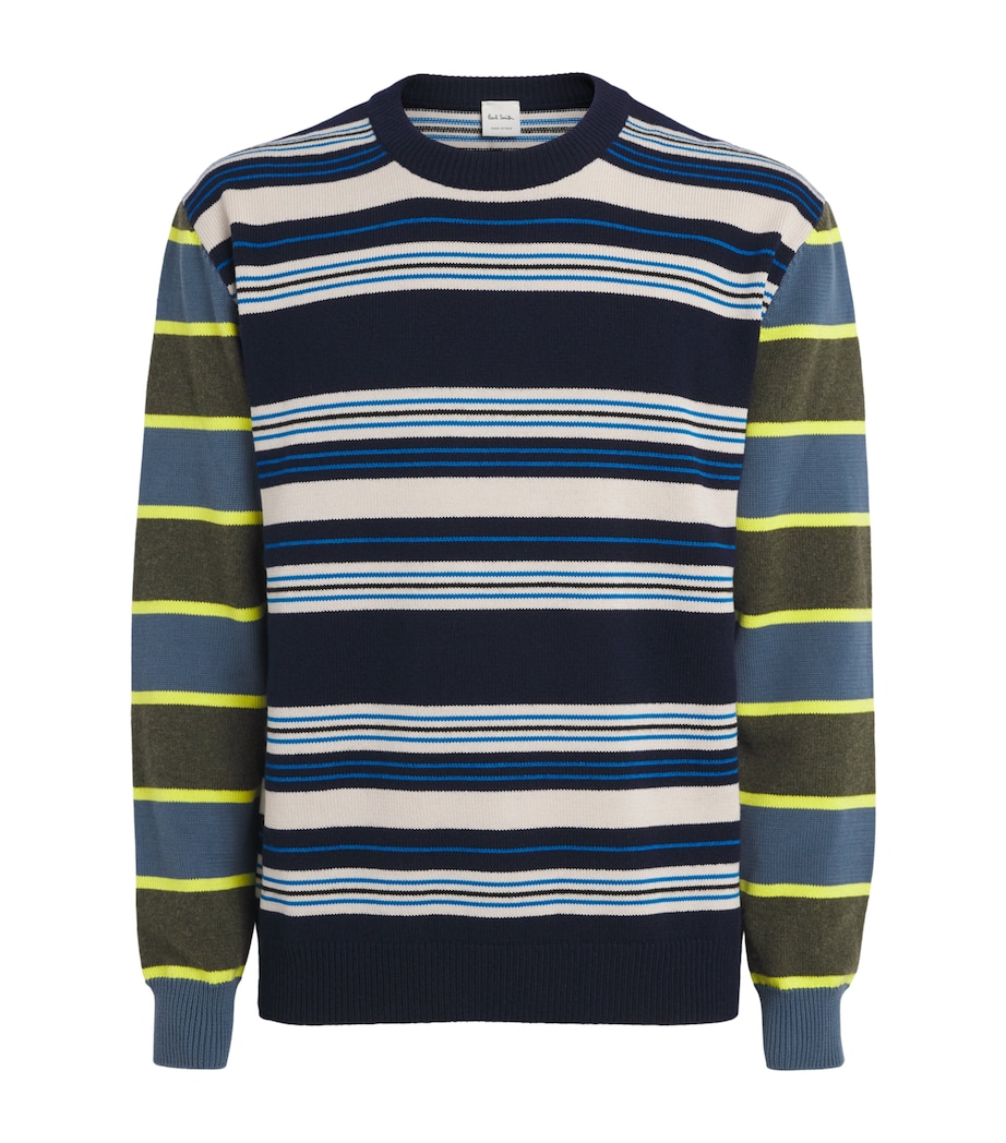 Paul Smith Mens Wool-Cotton Stripe Sweater Dark Navy Image 1
