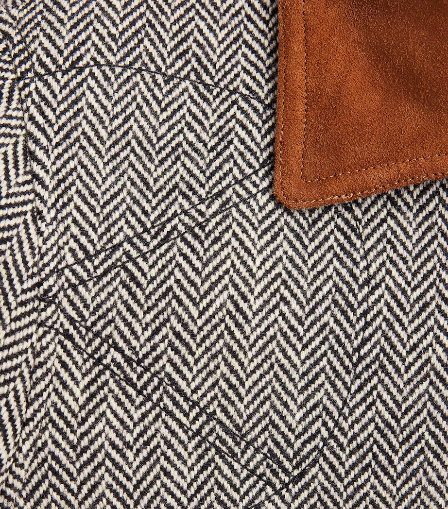 Wool-Blend Herringbone Suede-Trim Jacket BLACK/ CREAM HRRNGBN Image 5