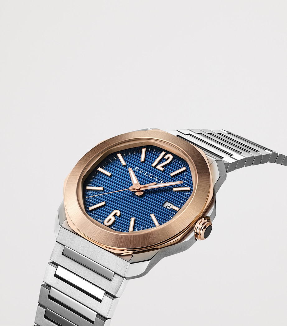 Stainless Steel and Rose Gold Octo Roma Watch 41mm BLUE Image 4
