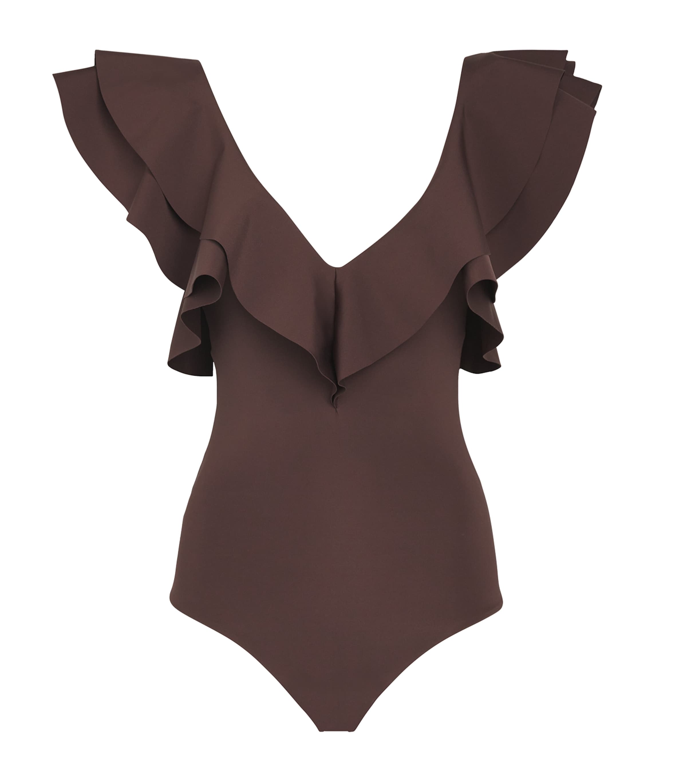 Maygel Coronel Ruffle Santa Swimsuit In Brown