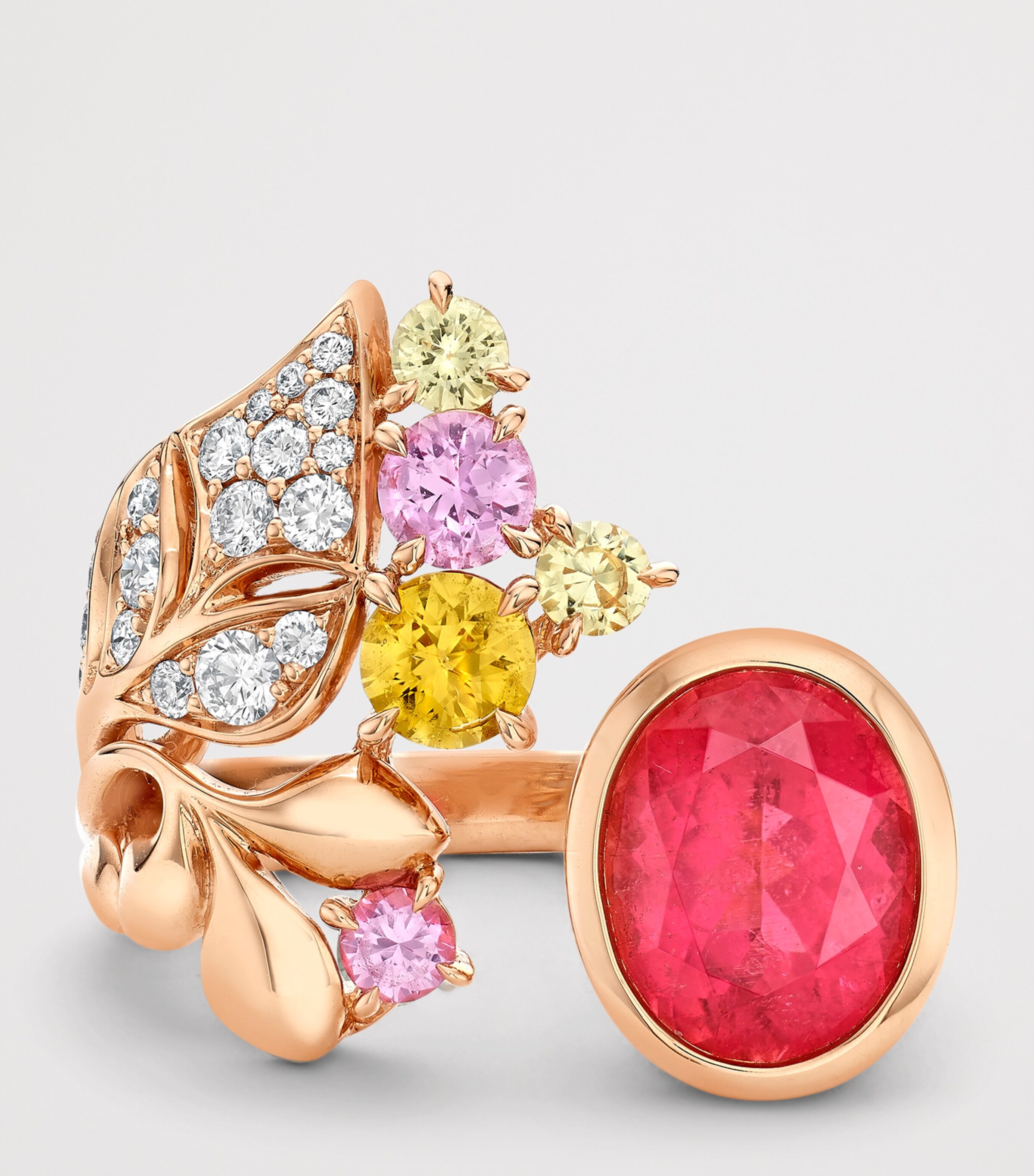 Boodles Rose Gold, Diamond, Tourmaline and Sapphire Silk Mantua Palace Ring Pink Image 3