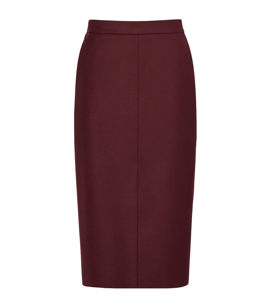 Max Mara Womens Stretch-Virgin Wool Midi Pencil Skirt Wine Coloured Image 1