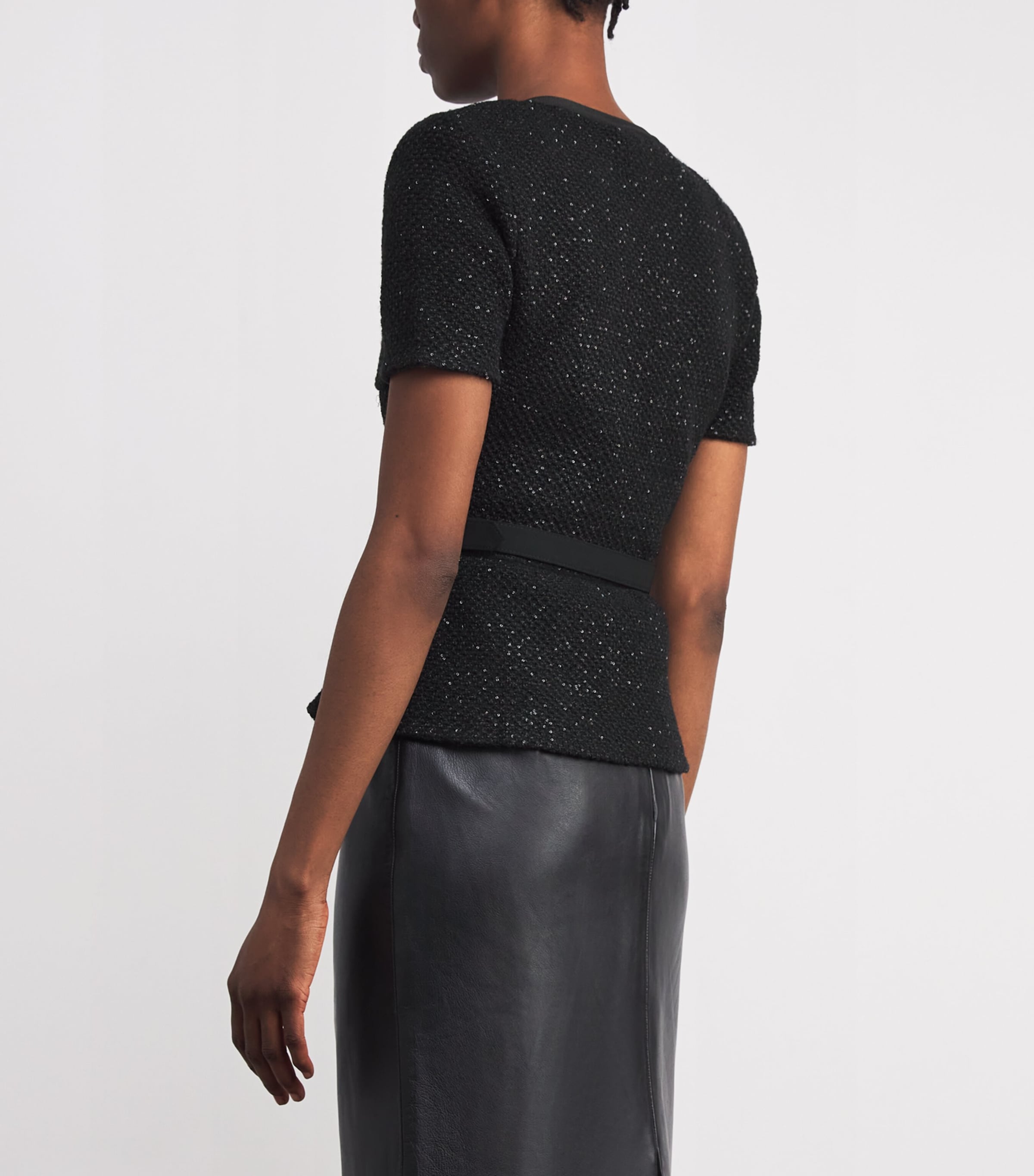 Sequinned Bow-Detail Top BLACK Image 4