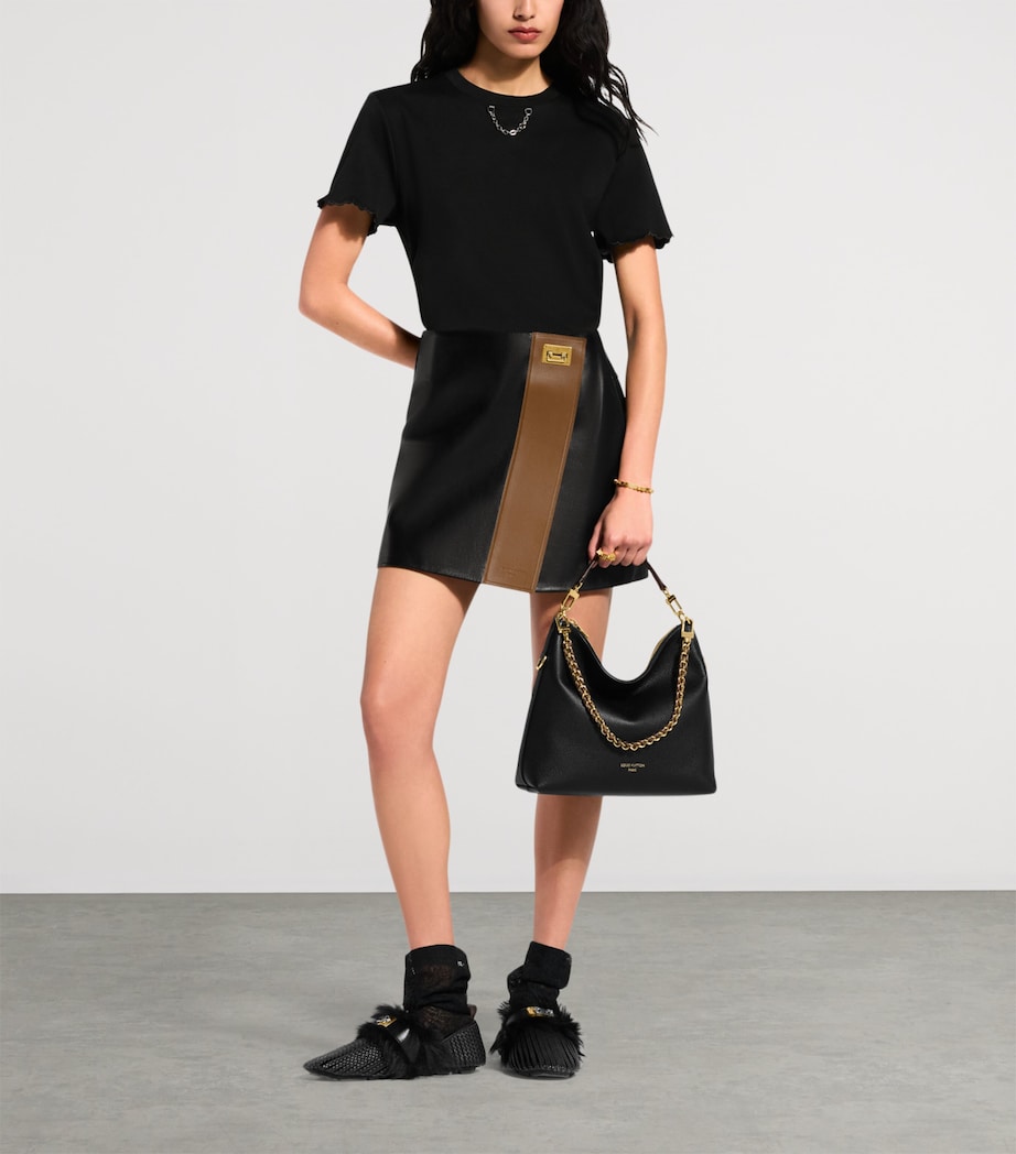 LOUIS VUITTON Womens Lambskin Colour-Block Mini Skirt Black Image 2