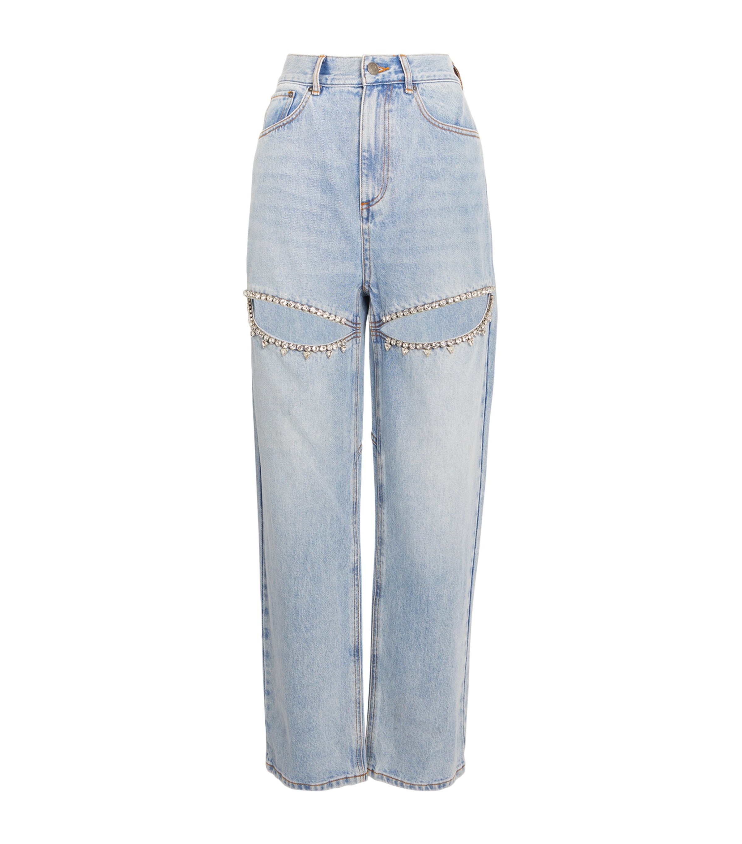 AREA NYC EMBELLISHED CUT-OUT STRAIGHT JEANS 