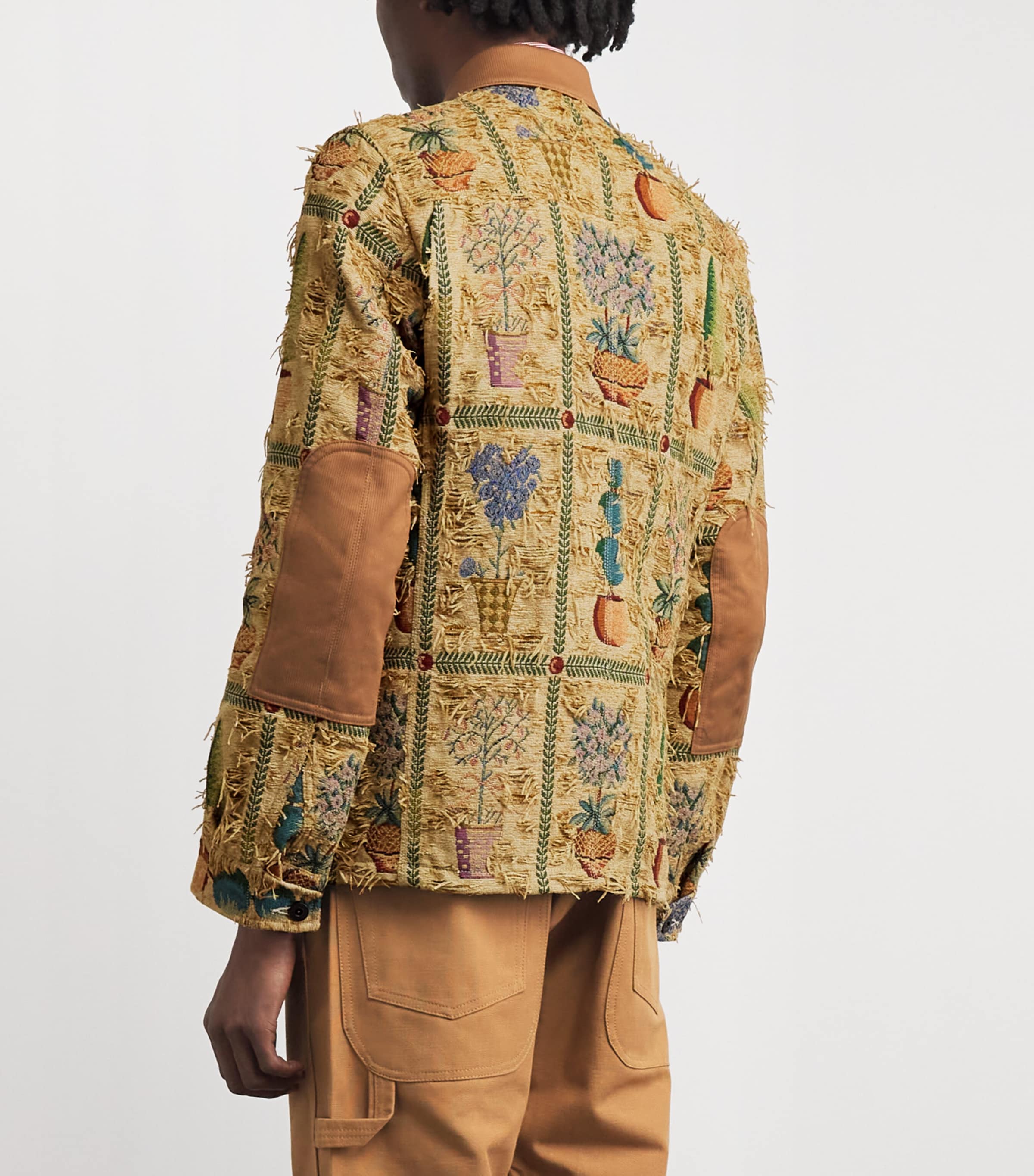 Junya Watanabe MAN Mens Distressed Tapestry Trucker Jacket Bg/grn/rd X Camel Image 5