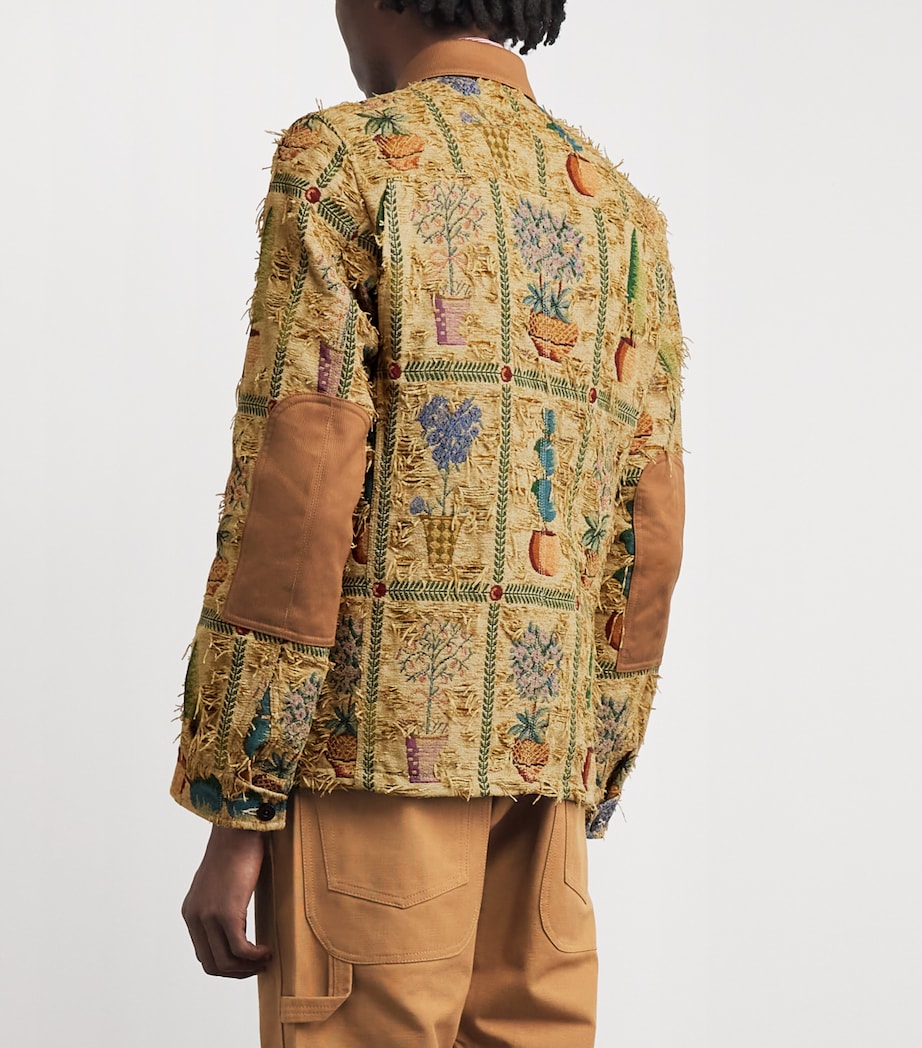 Junya Watanabe MAN Mens Distressed Tapestry Trucker Jacket Bg/grn/rd X Camel Image 5