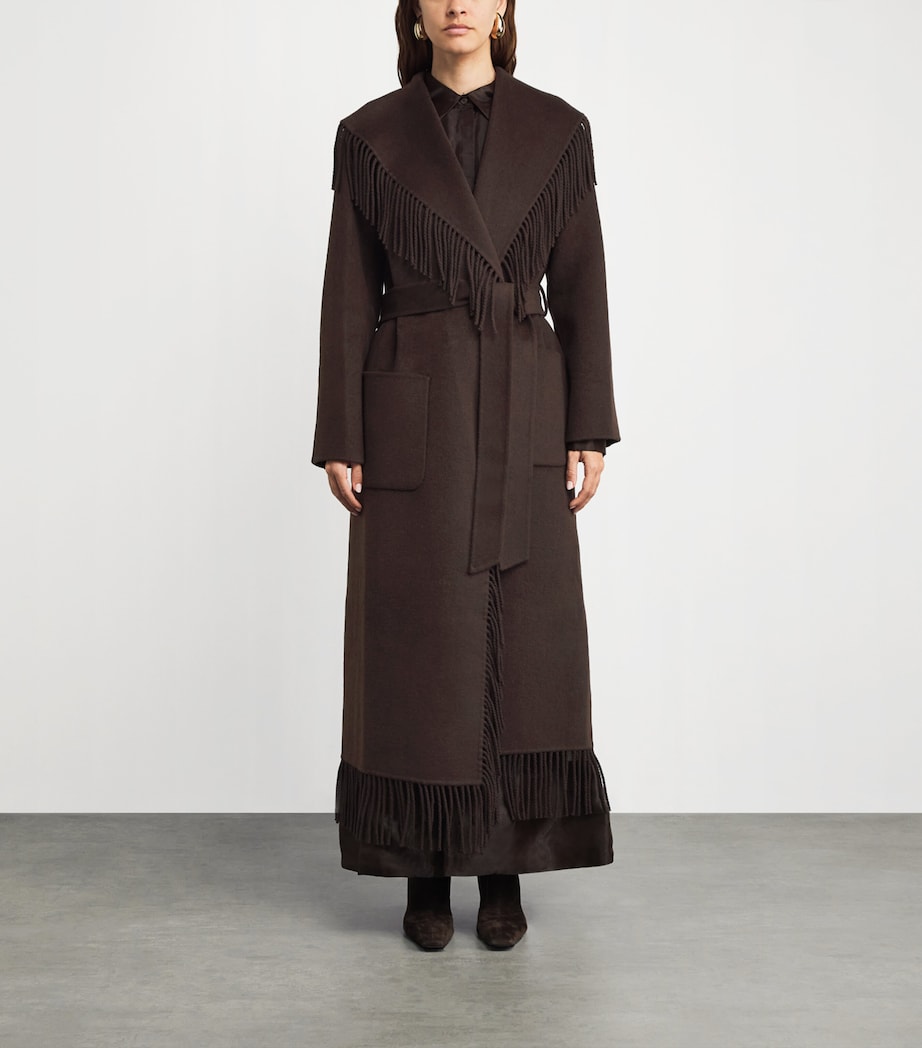 Wool Fringe Carrie Robe Coat CHOCOLATE Image 3
