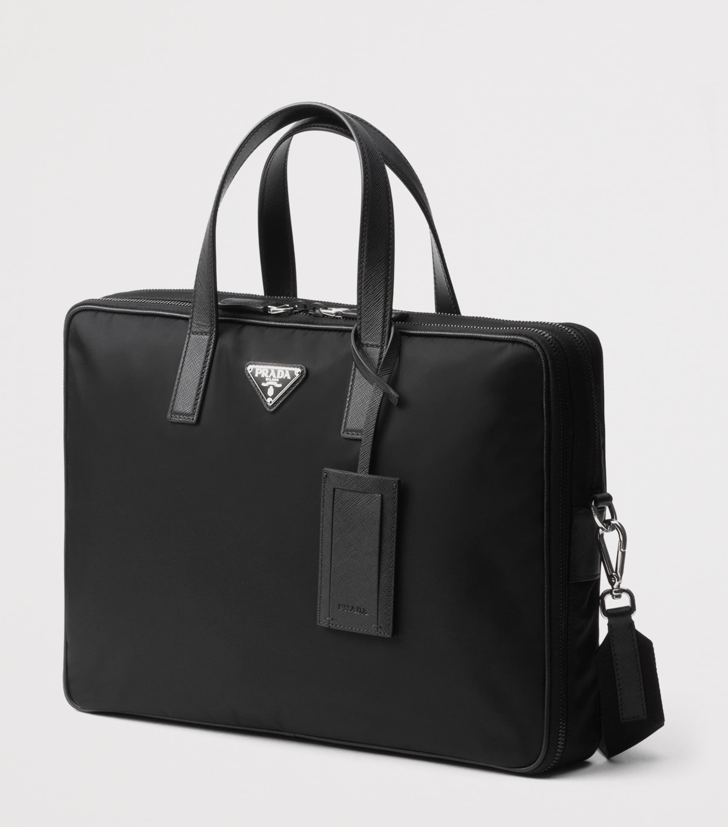 Prada Re-Nylon and Saffiano Leather Briefcase Black Image 2