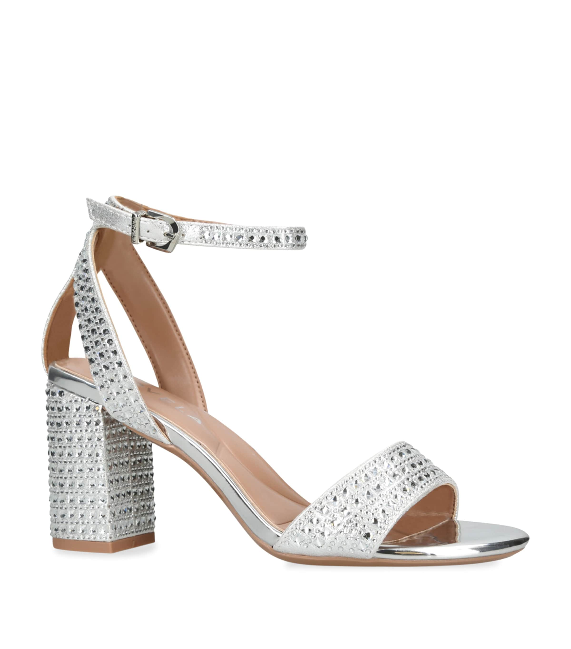 Carvela Womens Silver Kianni Crystal-embellished Heeled Woven Sandals