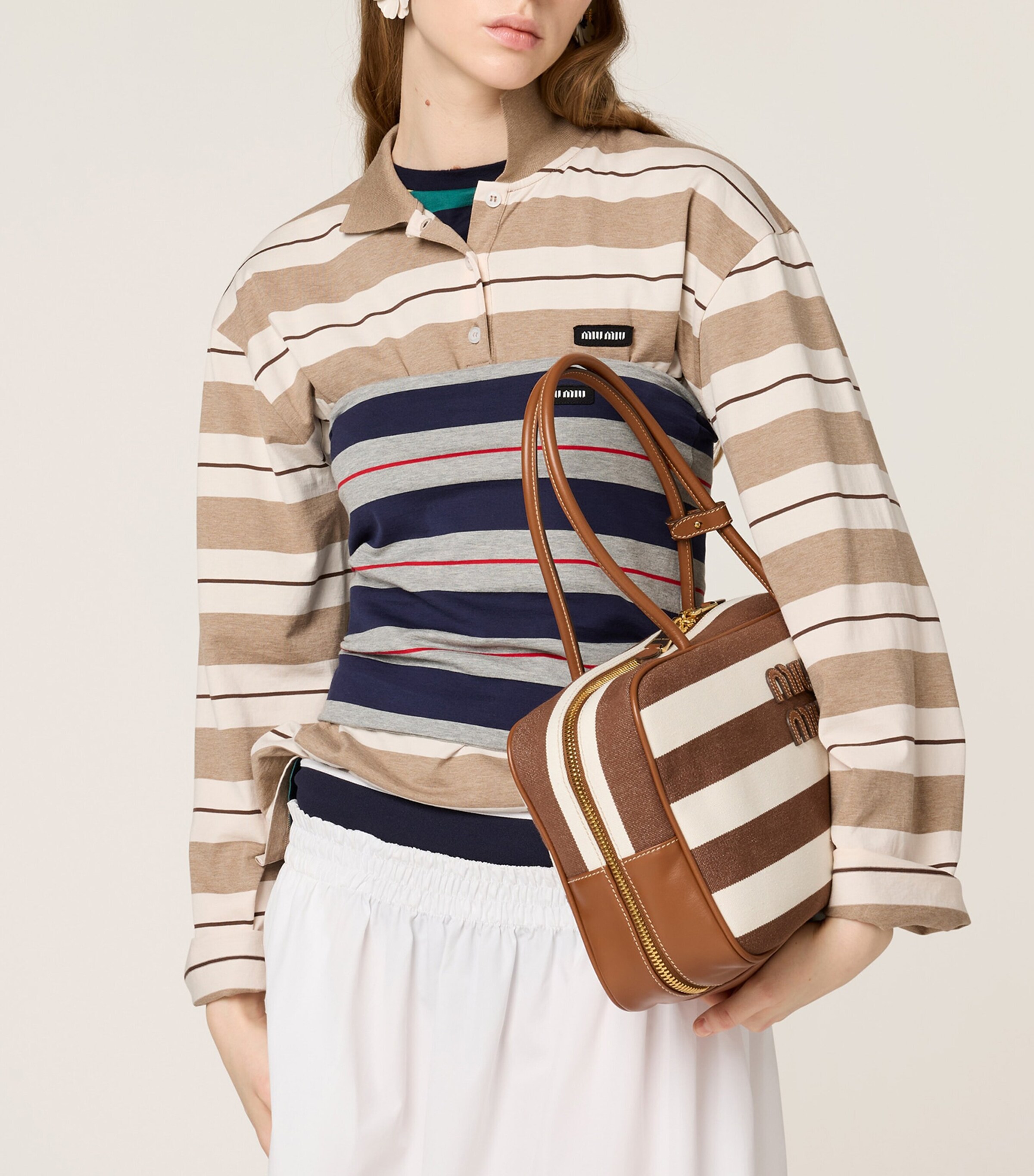 Miu Miu Leather-Canvas Beau Top-Handle Bag Image 2