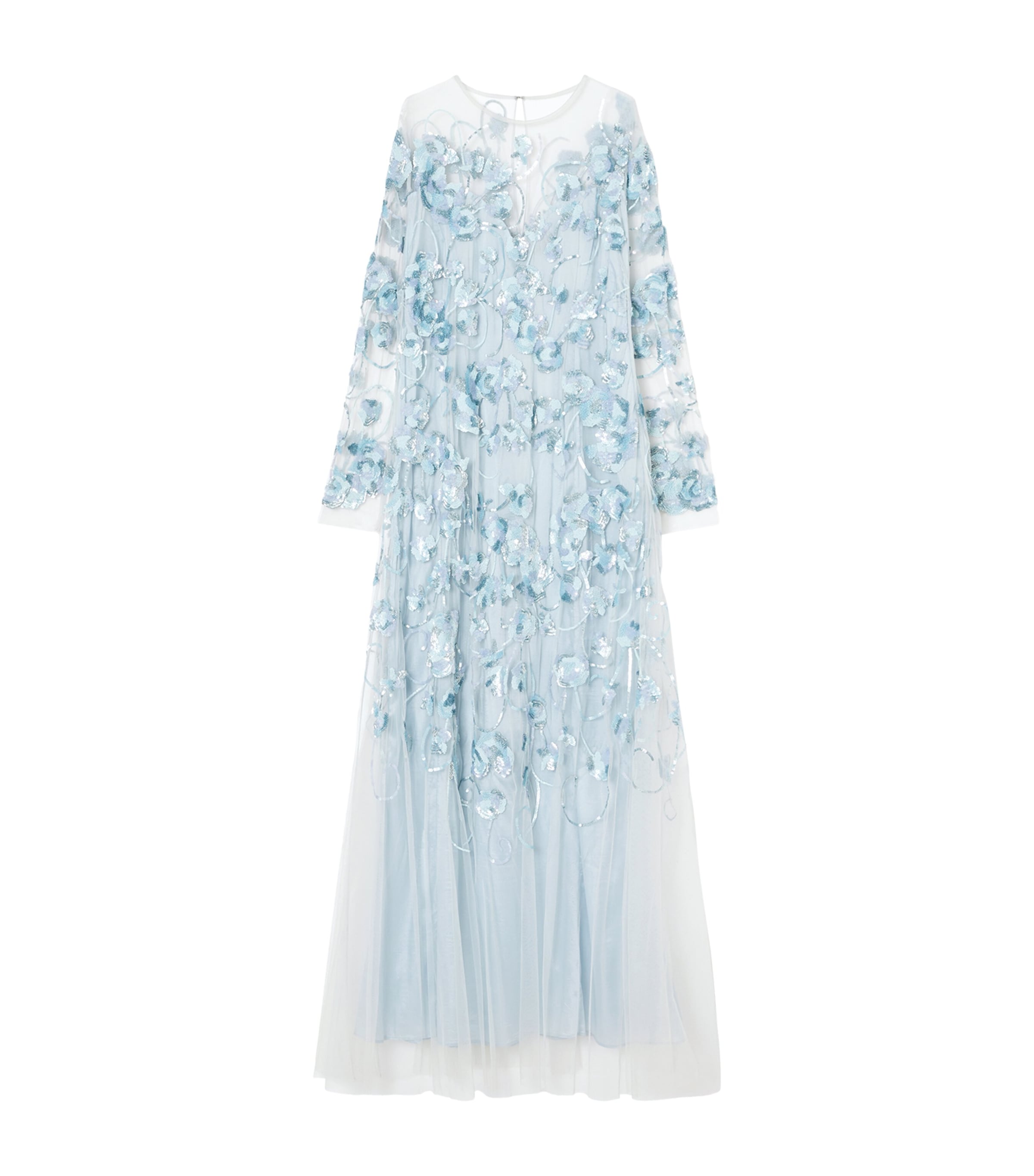 Marina Rinaldi Sequin-embellished Mesh Dress In Blue