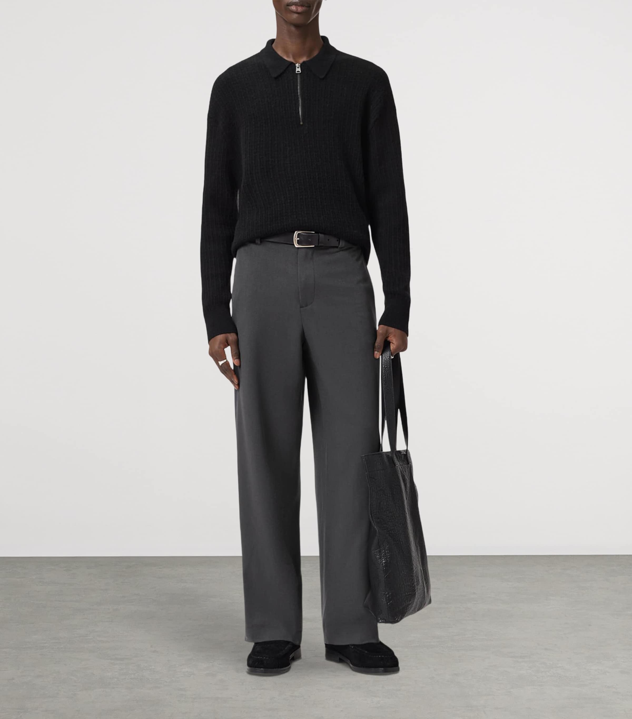 AllSaints Mens Wide-Leg Halla Trousers Charcoal Grey Image 3