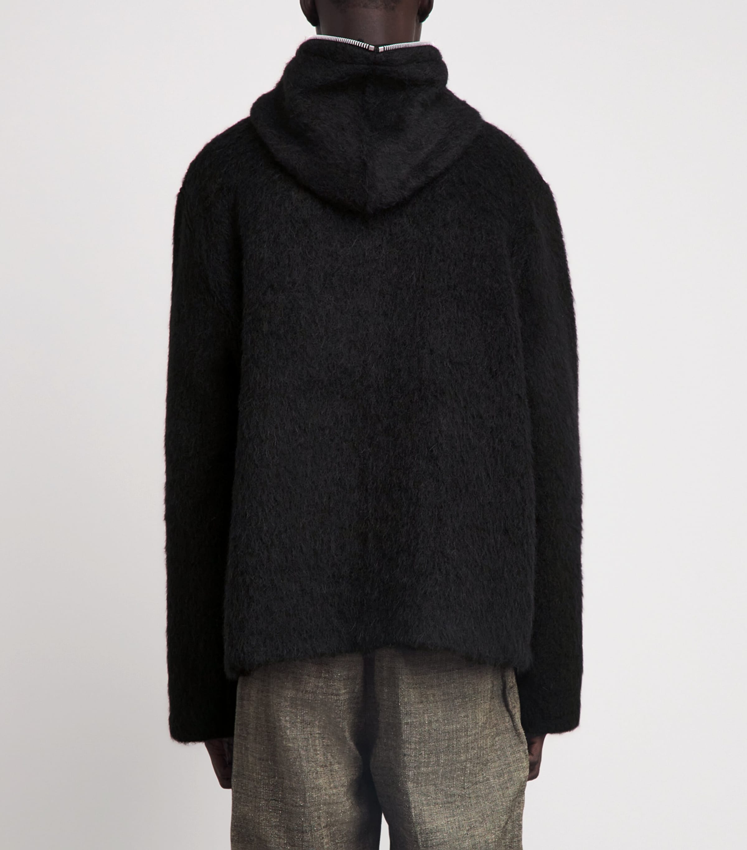 Our Legacy Mens Full-Zip Hoodie Black Hairy Wool Image 5