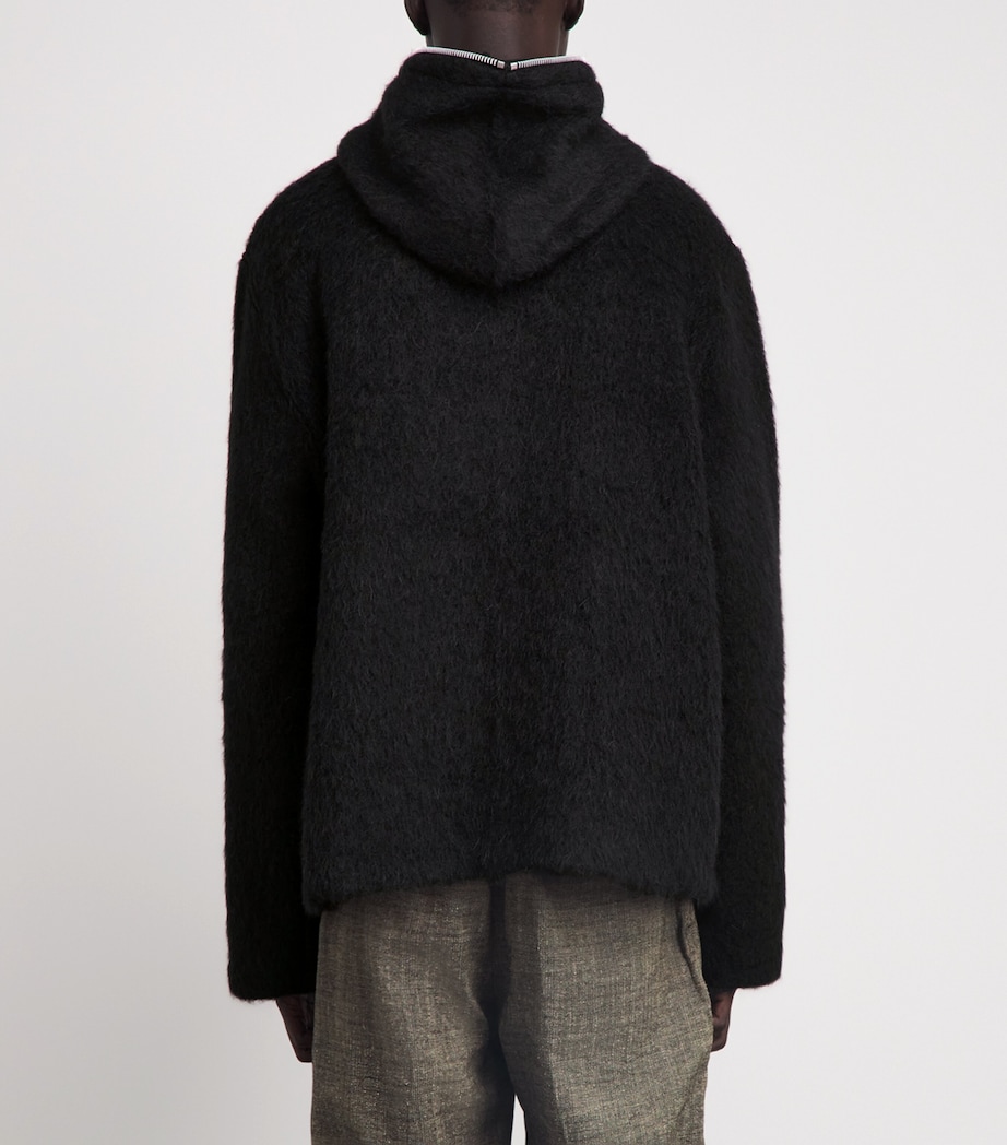 Our Legacy Mens Full-Zip Hoodie Black Hairy Wool Image 5