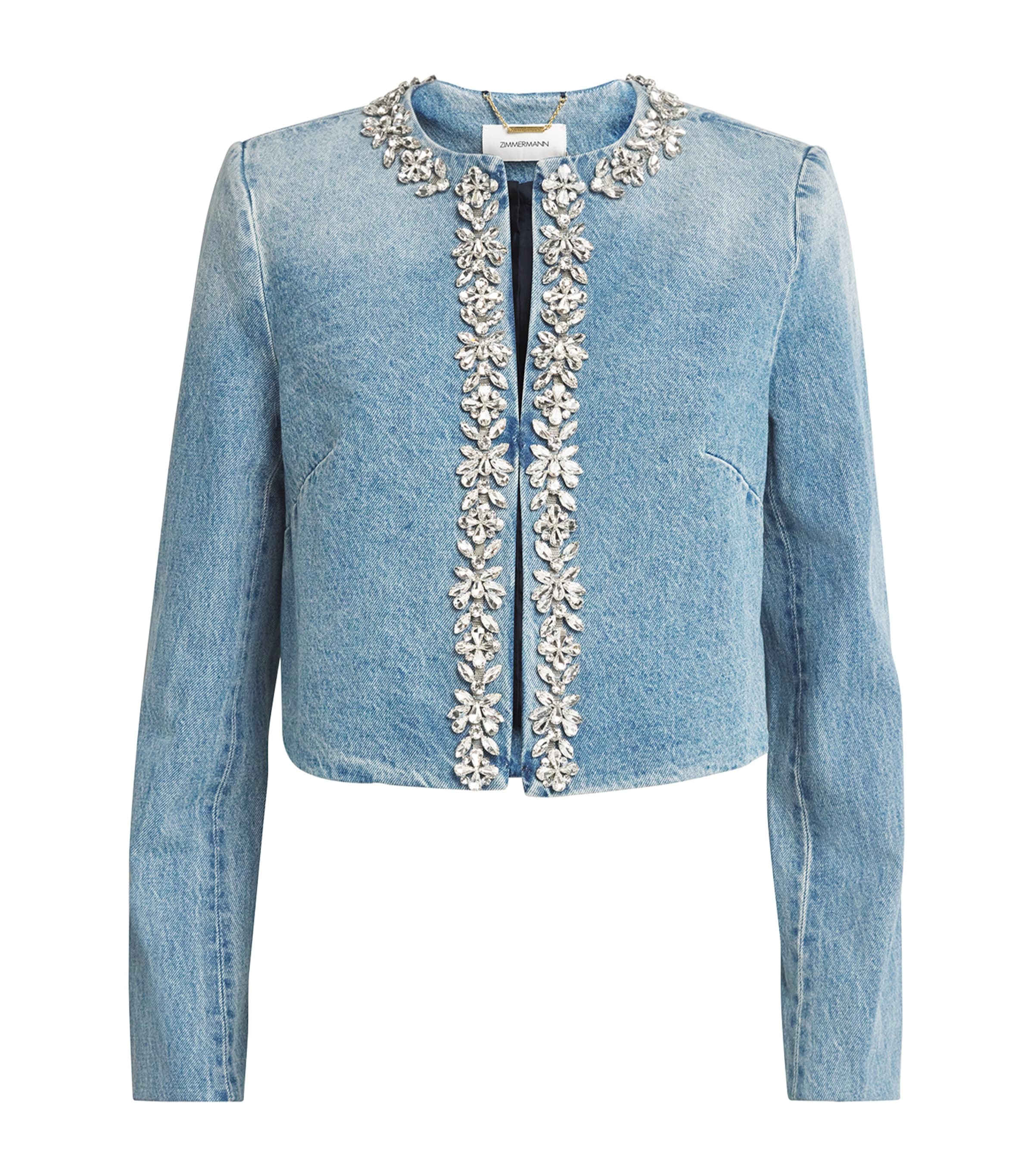 Zimmermann Womens Crystal-Embellished Denim Jacket Blumoonblue Moon Image 1