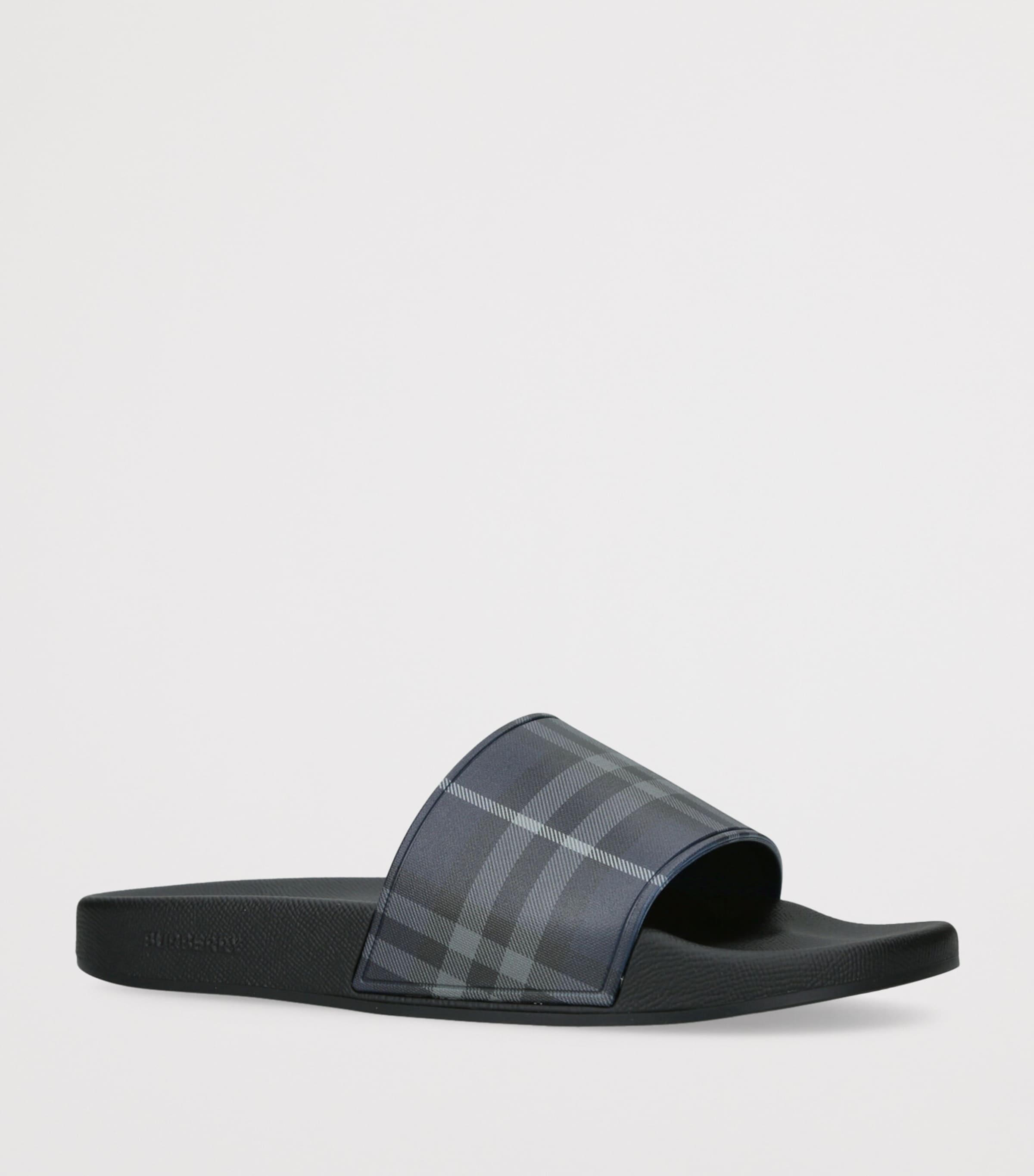 Burberry Check Furley Slides Navy Image 3