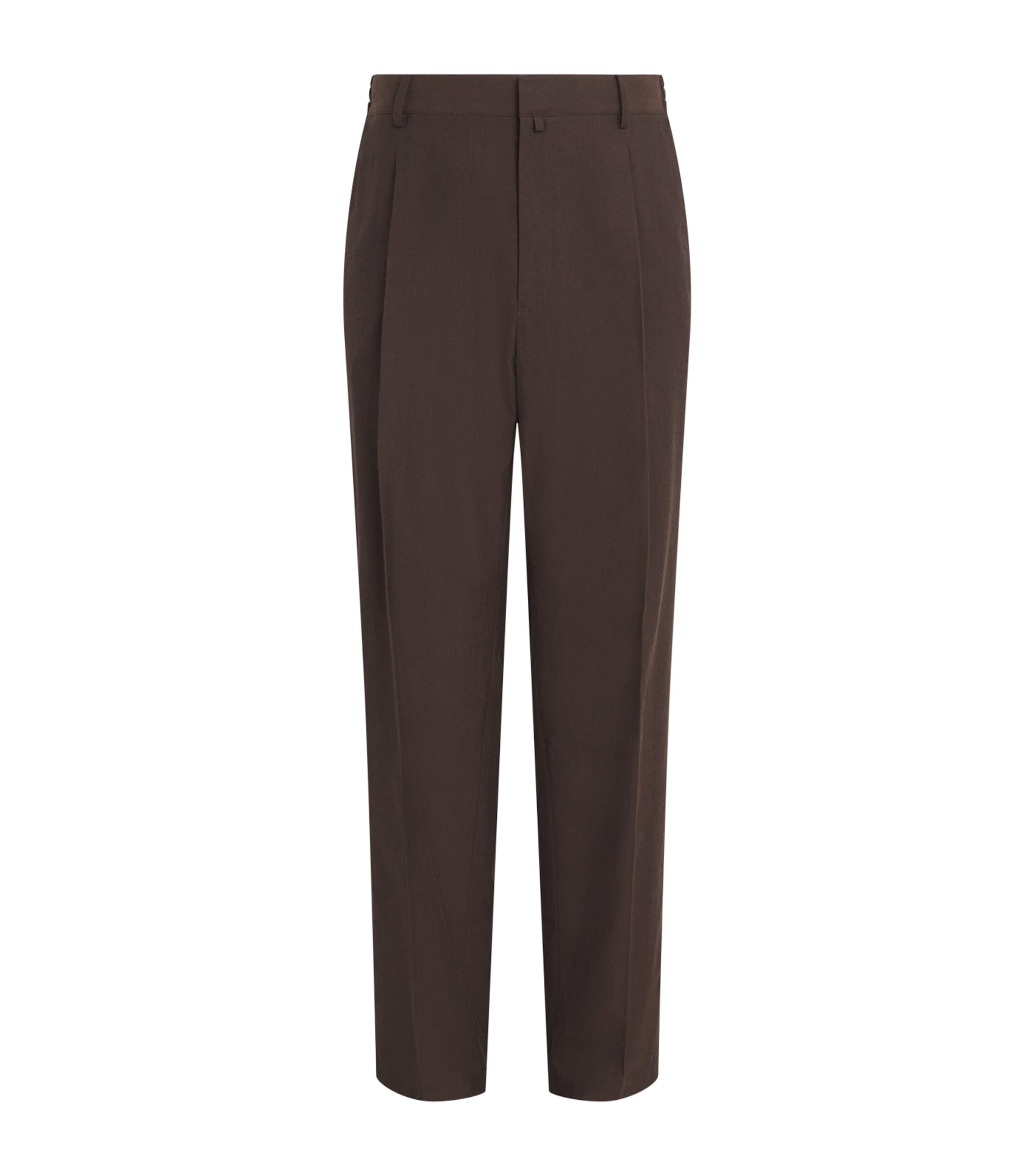 MM6 Maison Margiela Mens Virgin Wool-Cotton Pleated Trousers Brown Image 1