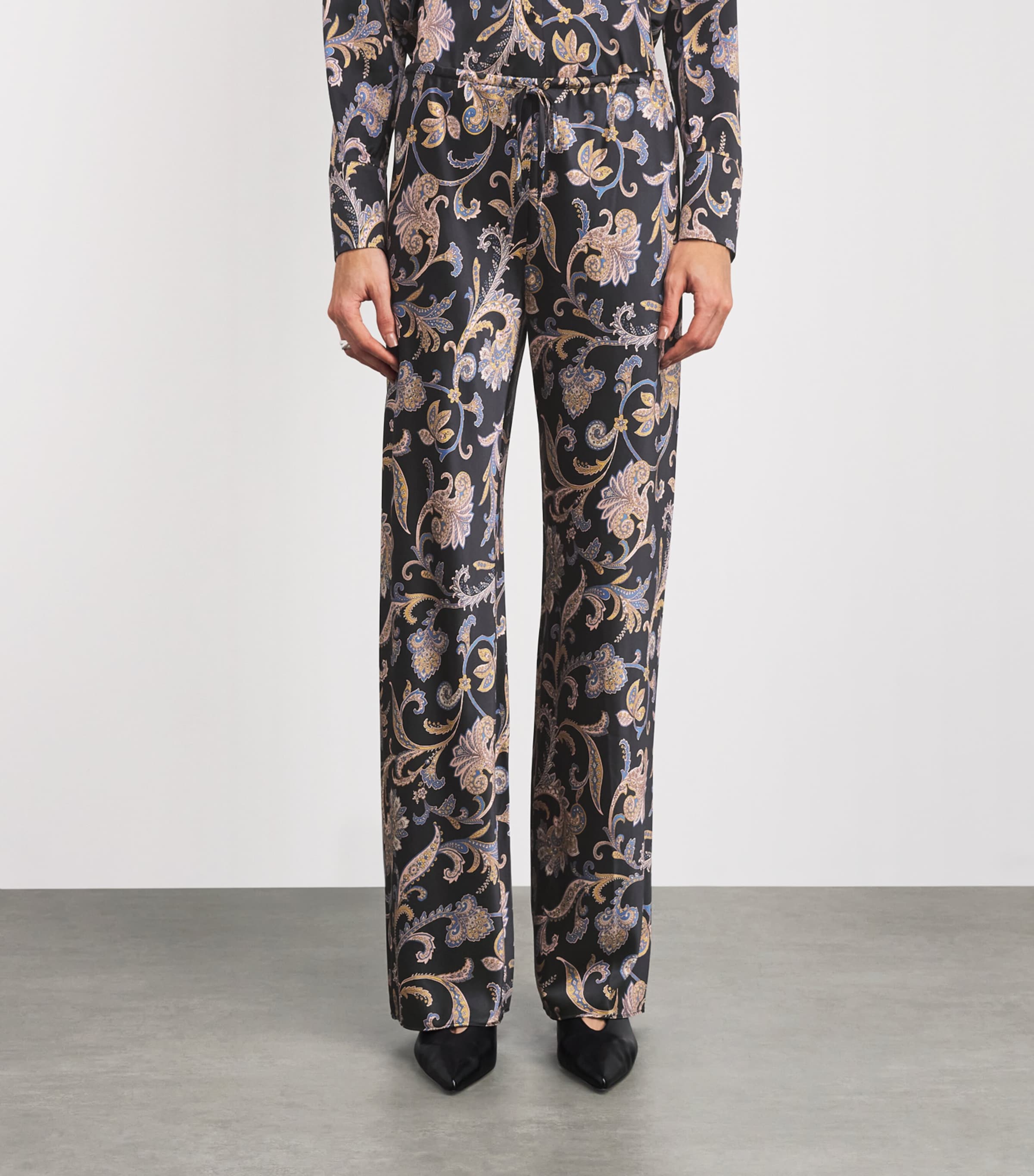 Veronica Beard Womens Silk-Blend Paisley Straight Trousers Black Multi Image 4