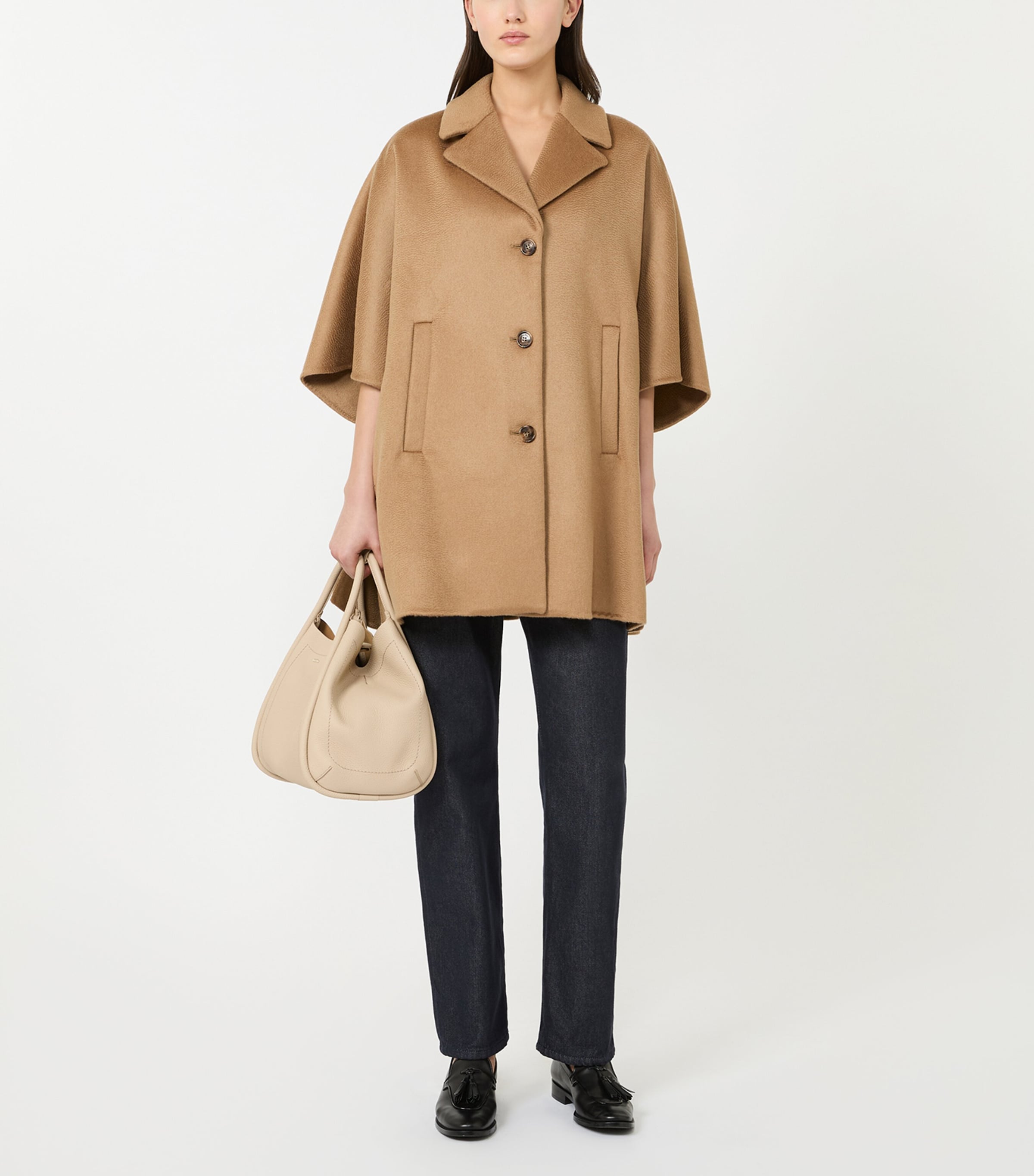 Max Mara Womens Cashmere Oversized Cape Camel Image 2