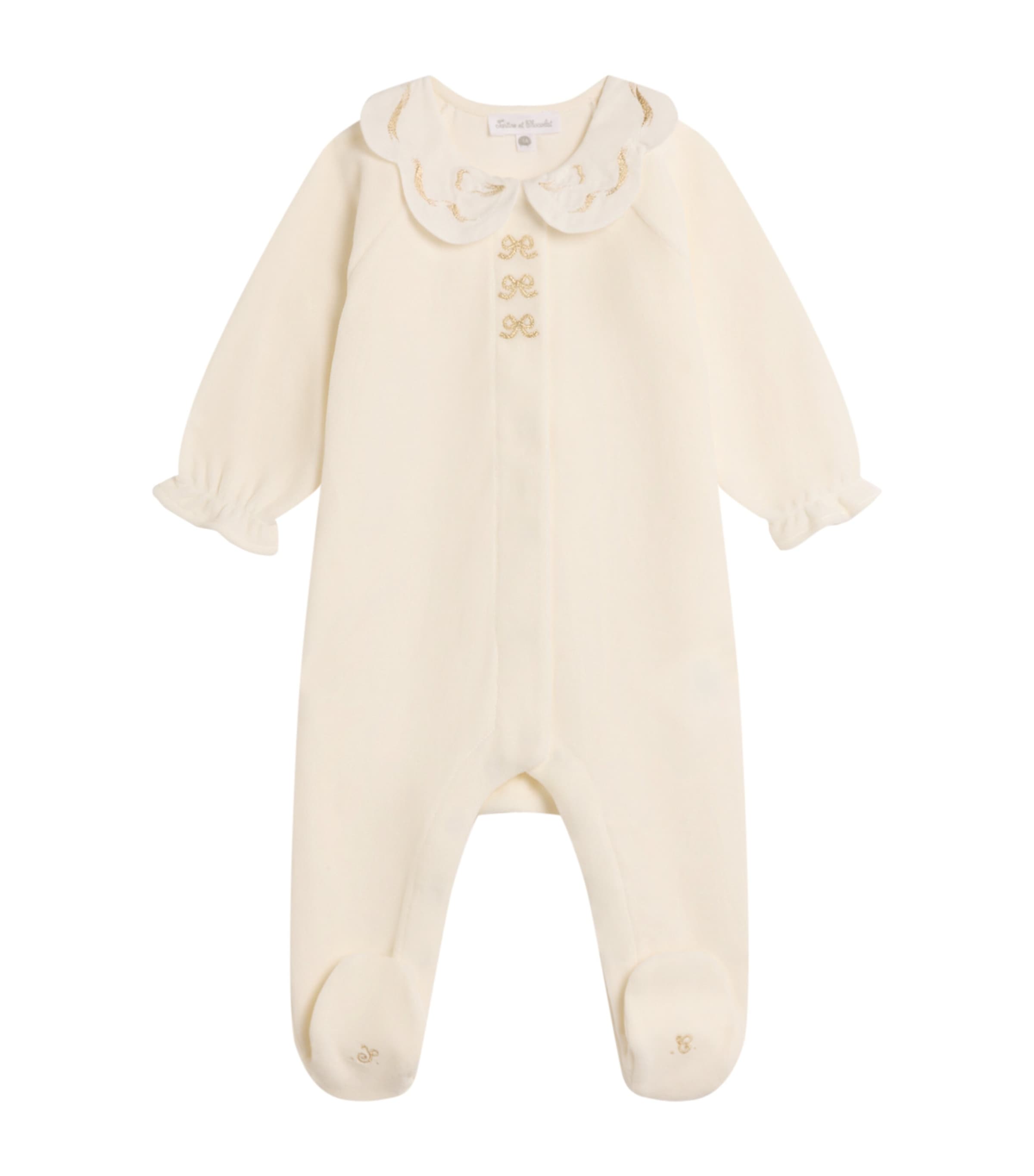 Tartine Et Chocolat Kids' Cotton-blend Embroidered Sleepsuit In Nude