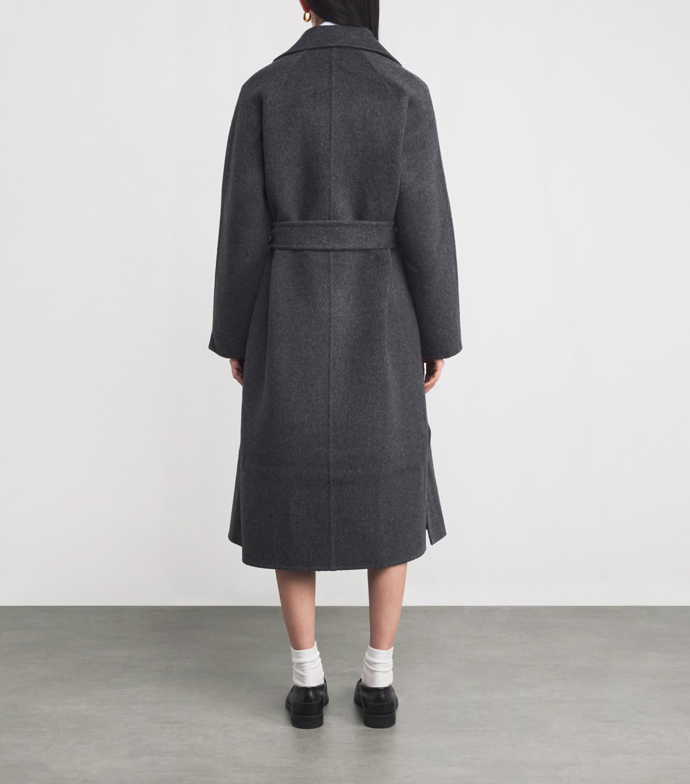 Wool-Blend Belted Coat BLACK GREY Image 4