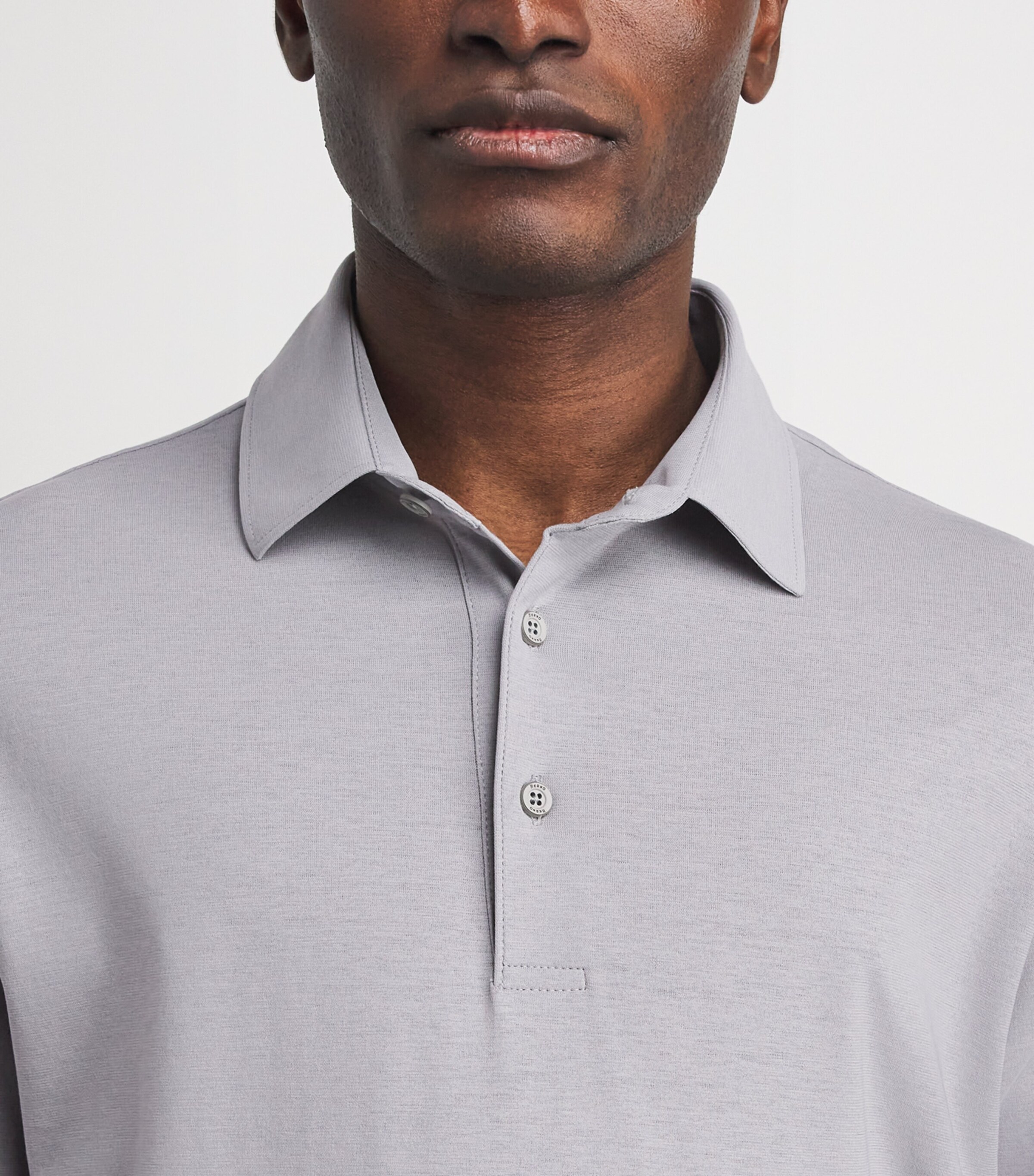 Herno Mens Cotton Jersey Crepe Polo Shirt Grigio Chiaro Image 3