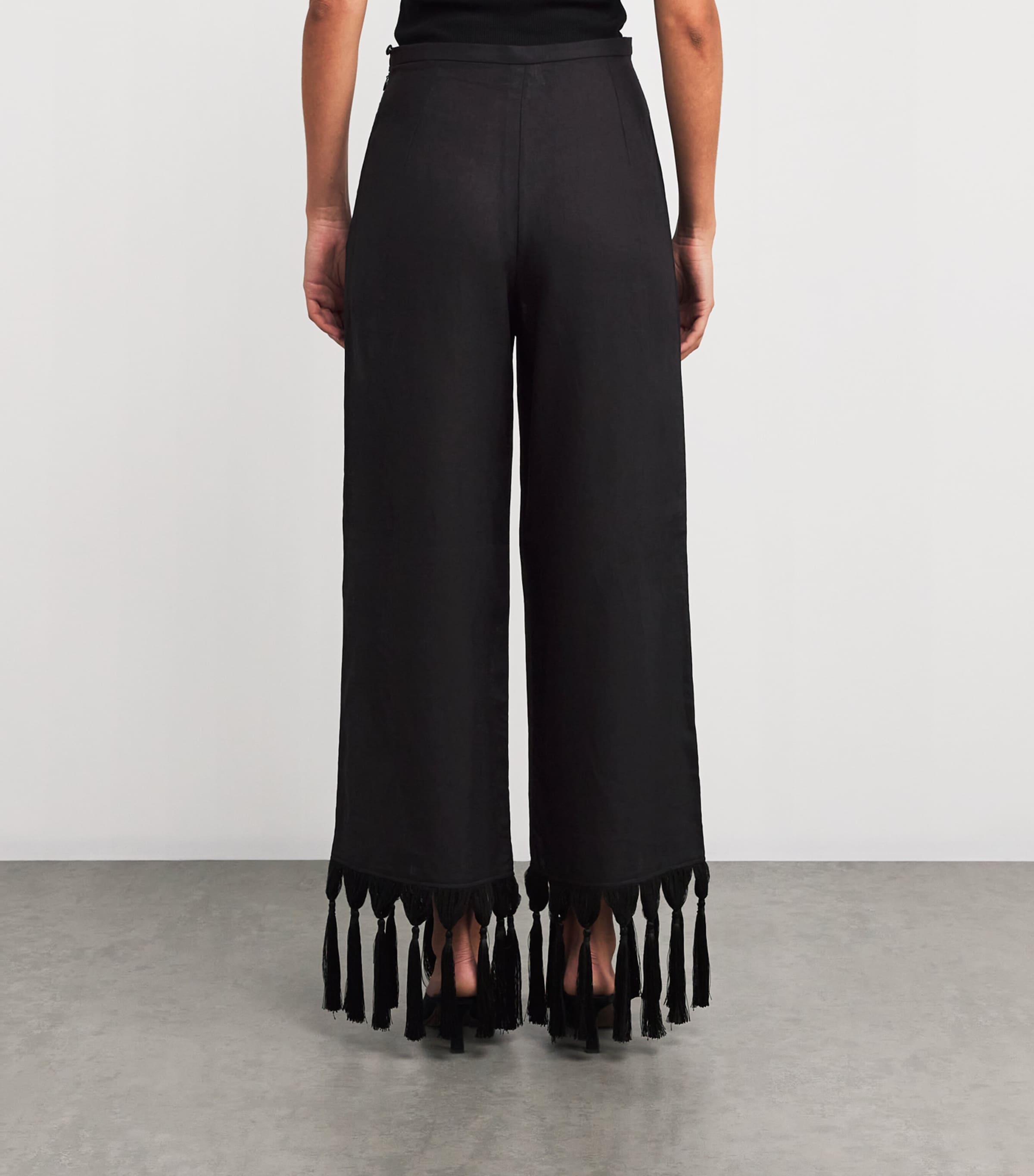 Linen Fringe-Trim Marlino Trousers BLACK Image 4