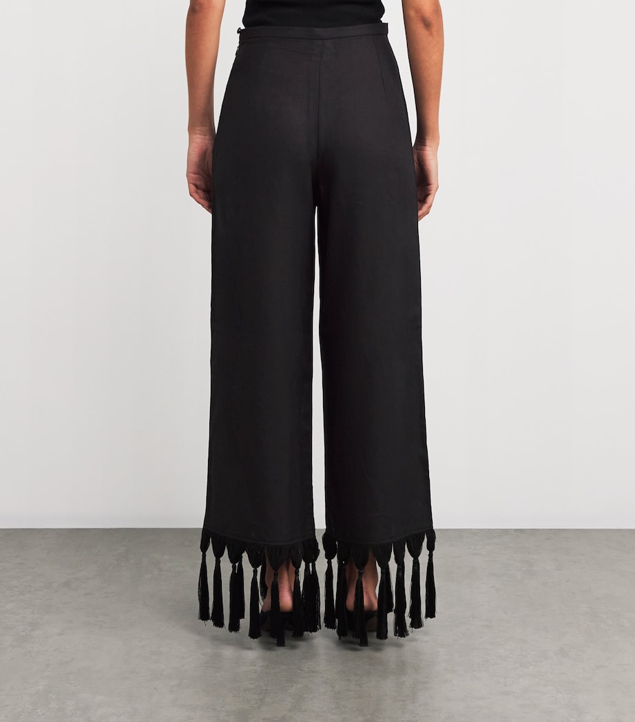 Linen Fringe-Trim Marlino Trousers BLACK Image 4