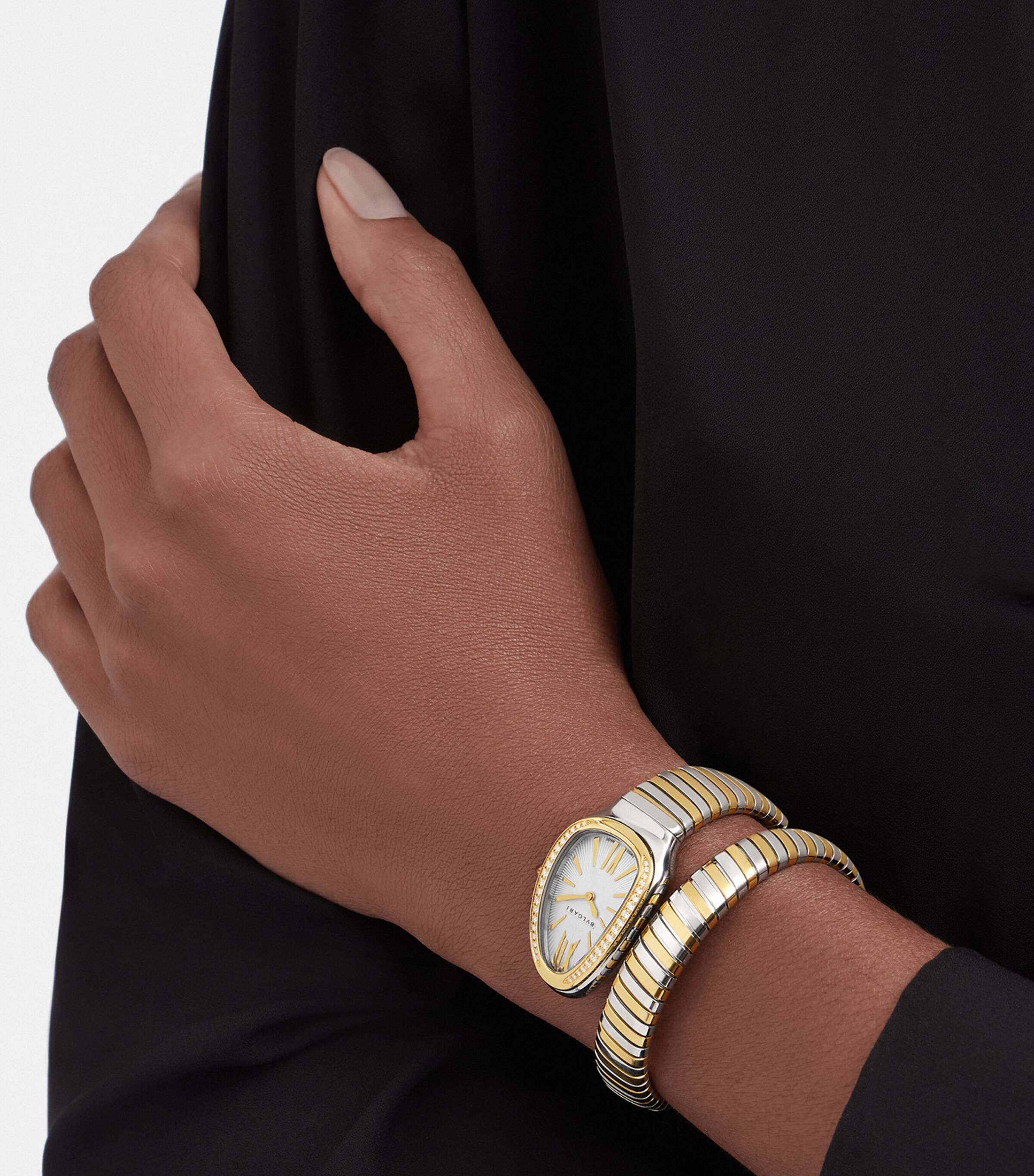 Bvlgari Stainless Steel and Yellow Gold Serpenti Tubogas Watch 35mm White Image 4