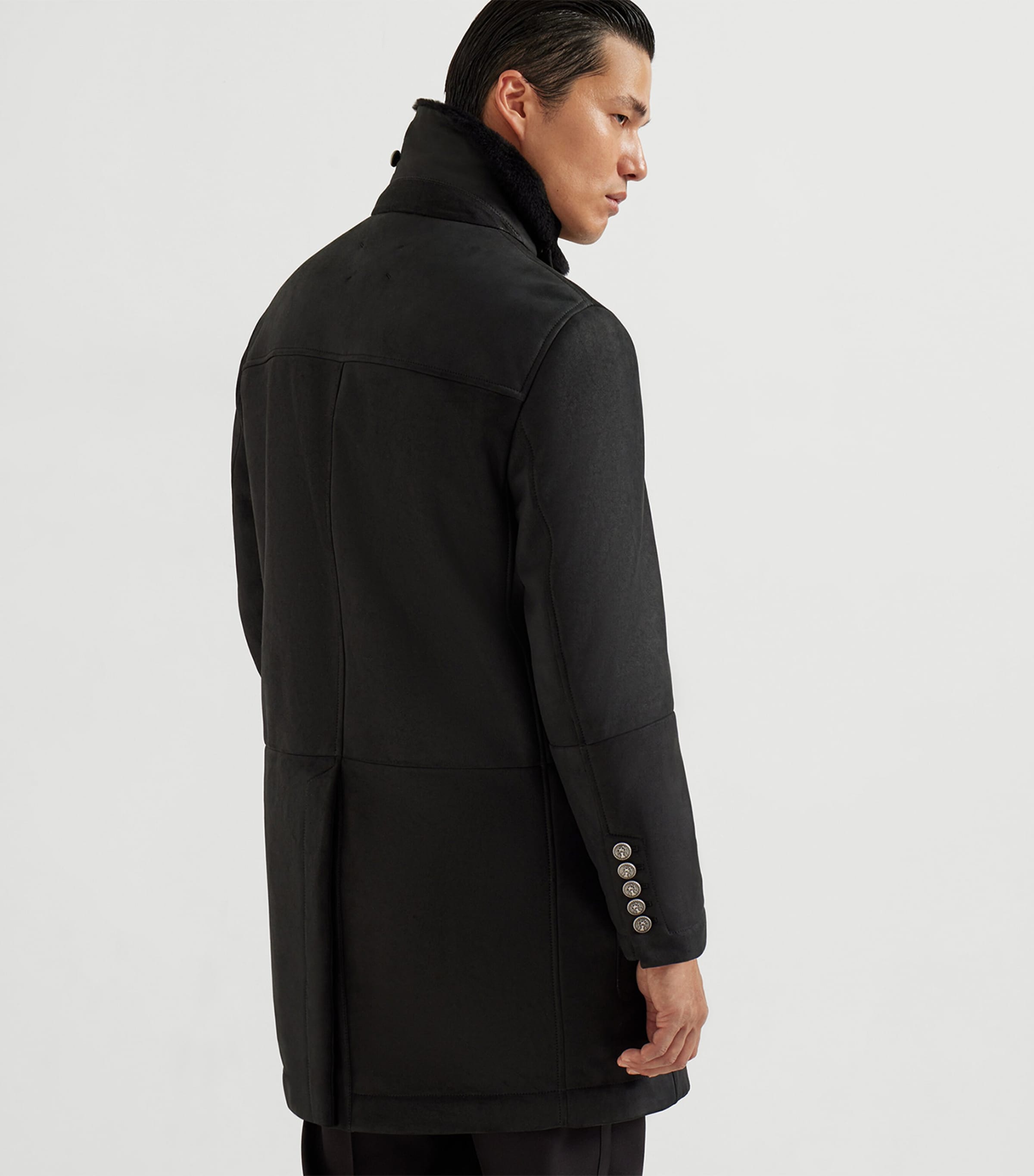 Suede Shearling-Trim Pea  Coat C101 Image 3