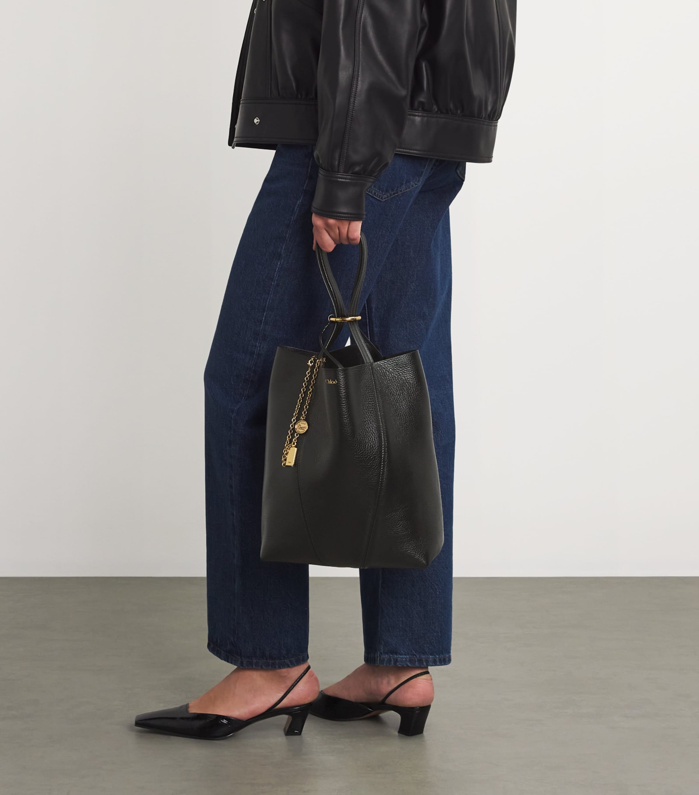 Medium Calfskin Spin Tote Bag BLACK Image 5