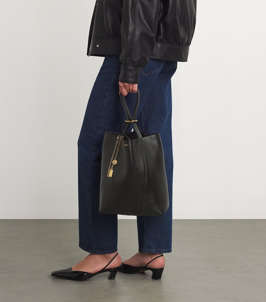 Medium Calfskin Spin Tote Bag BLACK Image 5