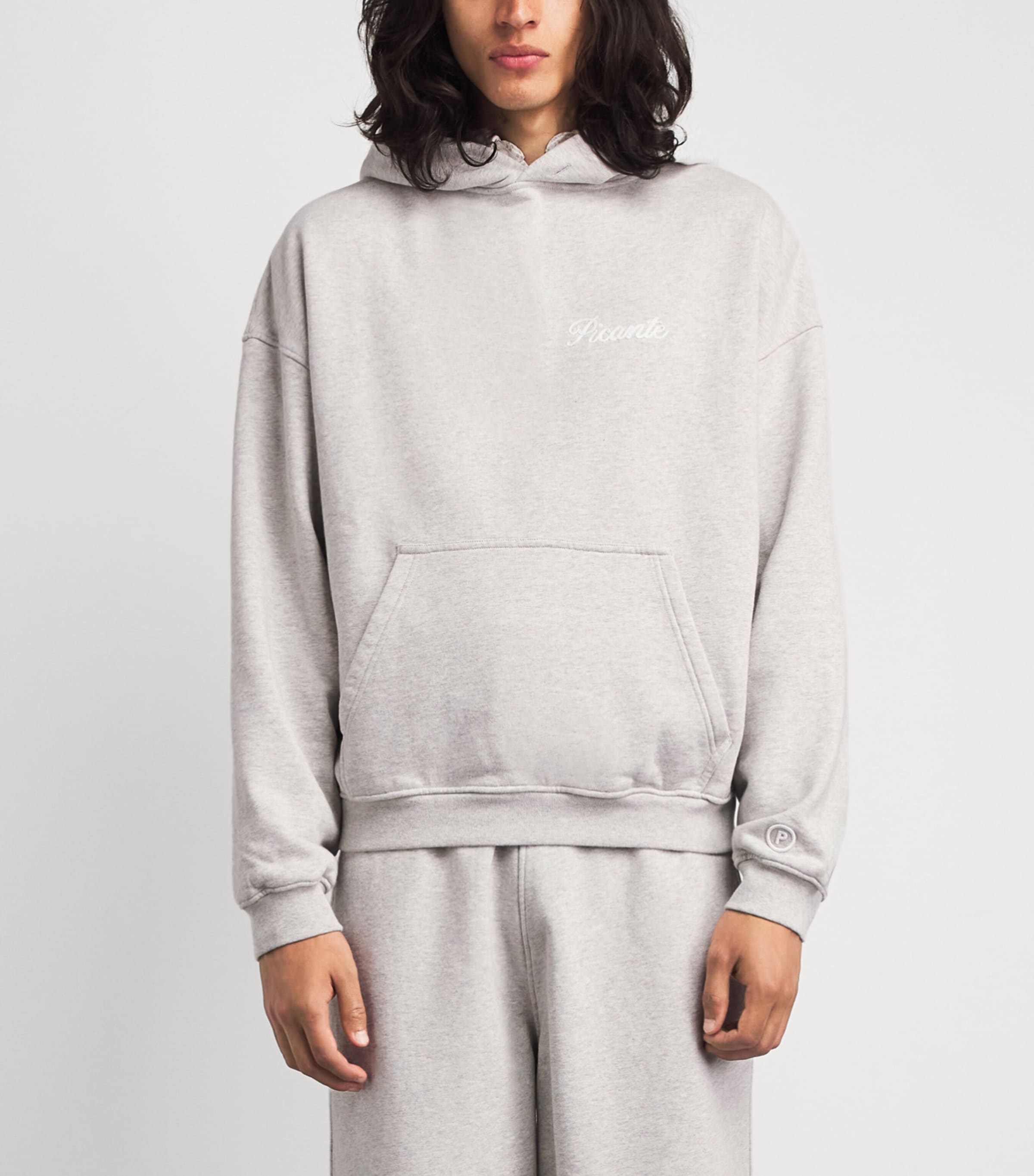 PICANTE Mens Organic Cotton Tailor Logo Hoodie Grey Marl Image 4