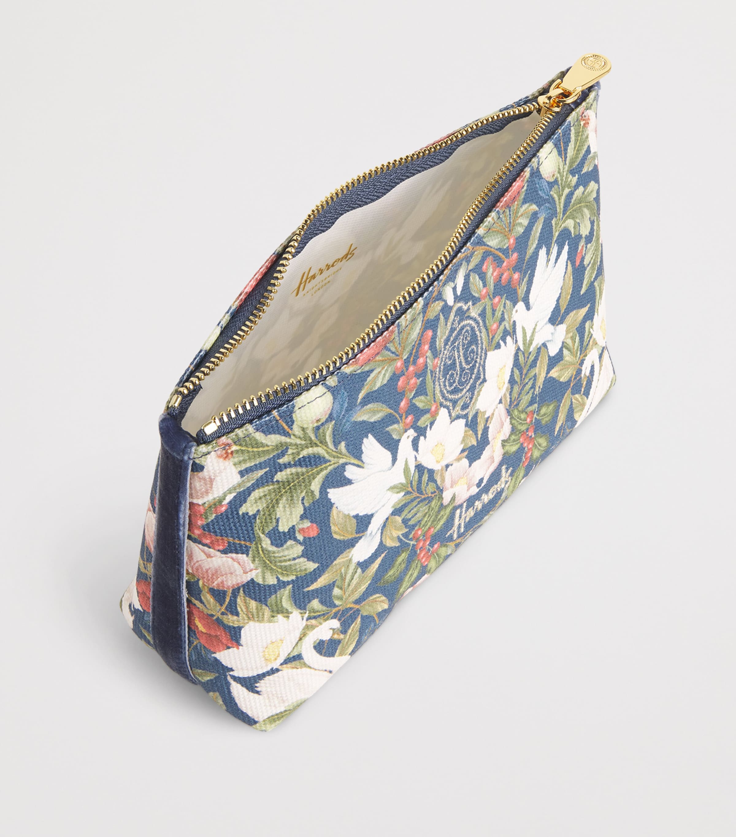 Harrods Small Cotton Partridge Cosmetics Bag Navy Image 2