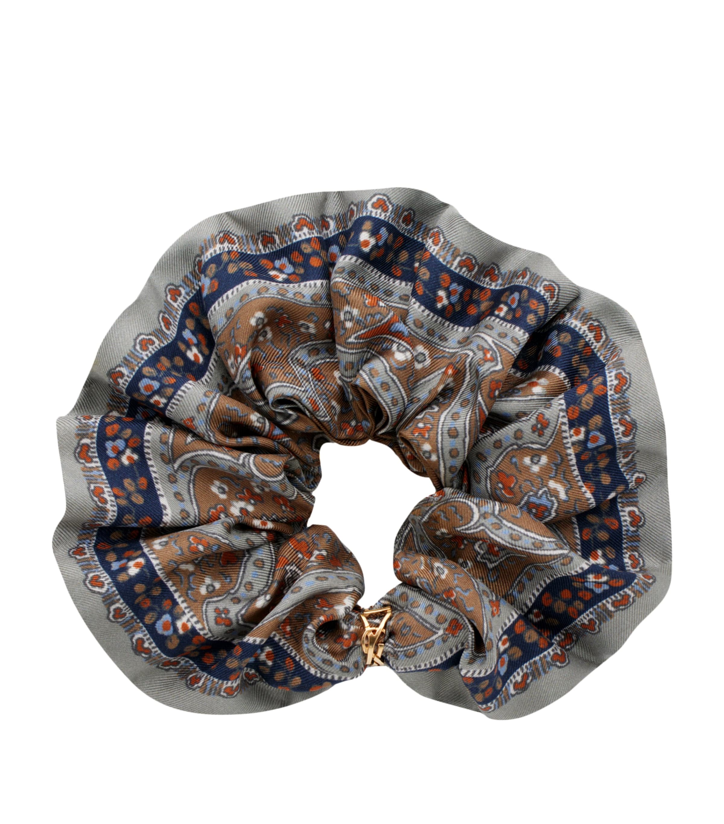 Saint Laurent Silk Paisley Scrunchie In Grey