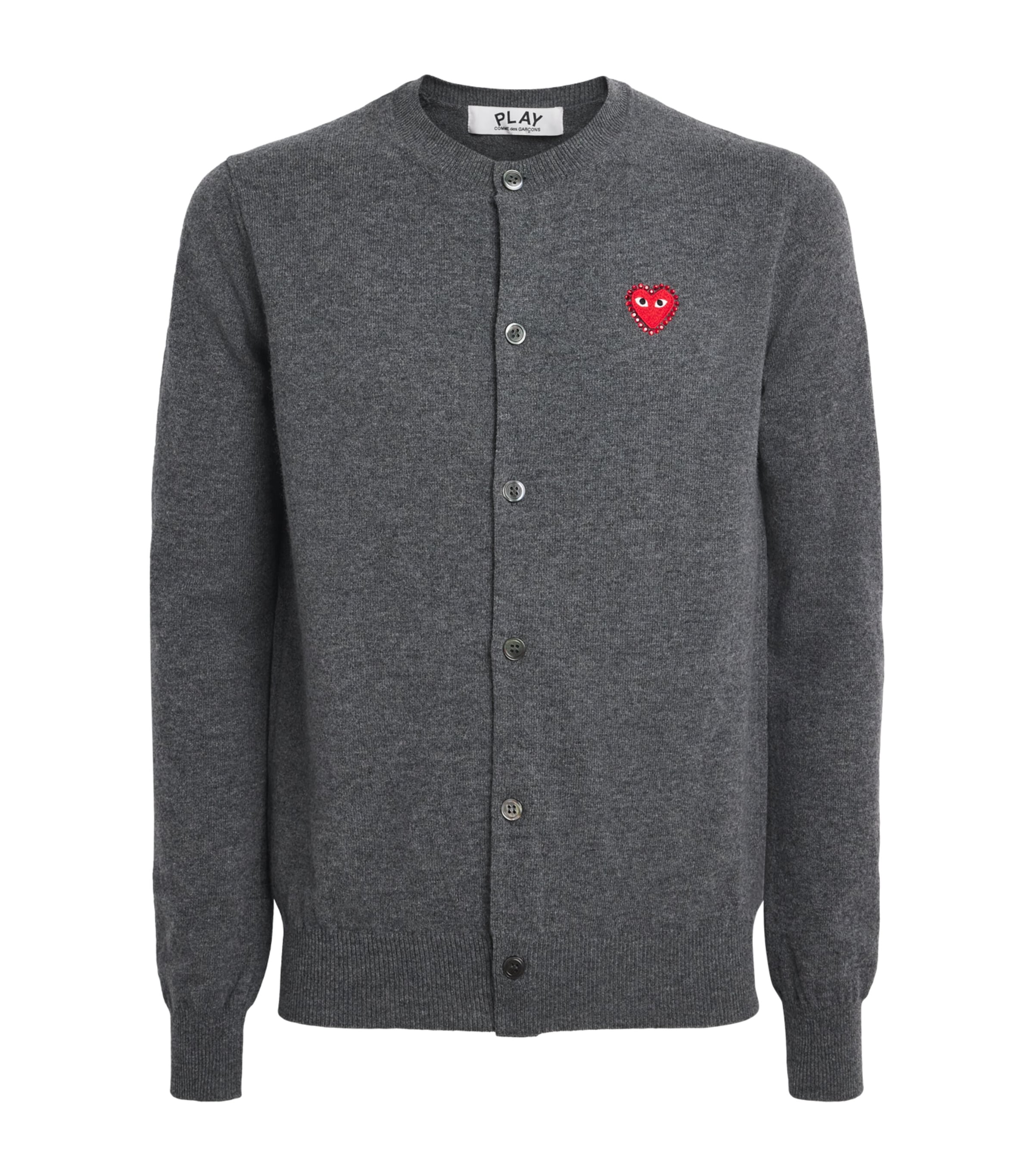 Comme Des Garçons Play Mens Wool Rhinestone Heart Cardigan Grey Image 1