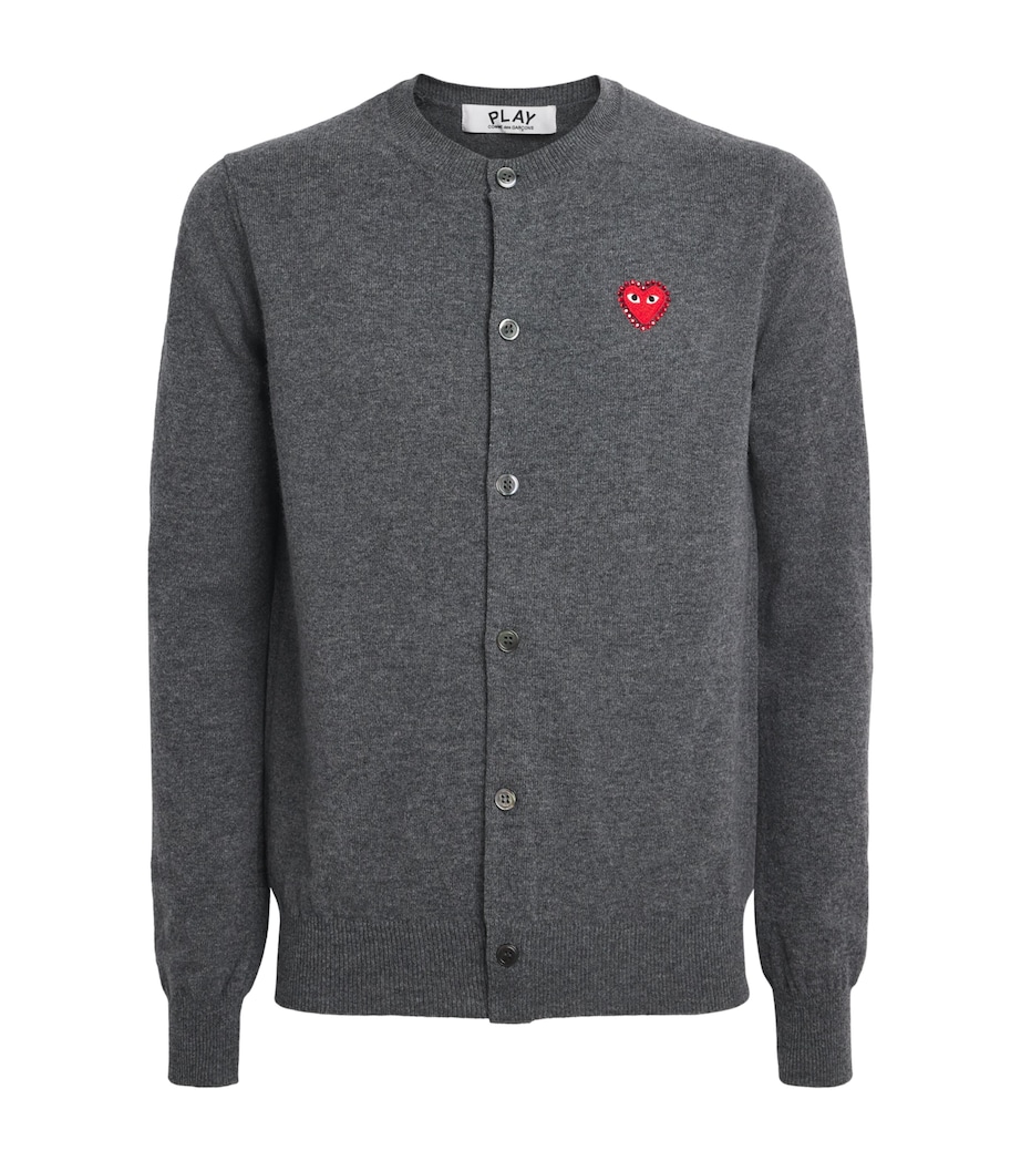 Comme Des Garçons Play Mens Wool Rhinestone Heart Cardigan Grey Image 1