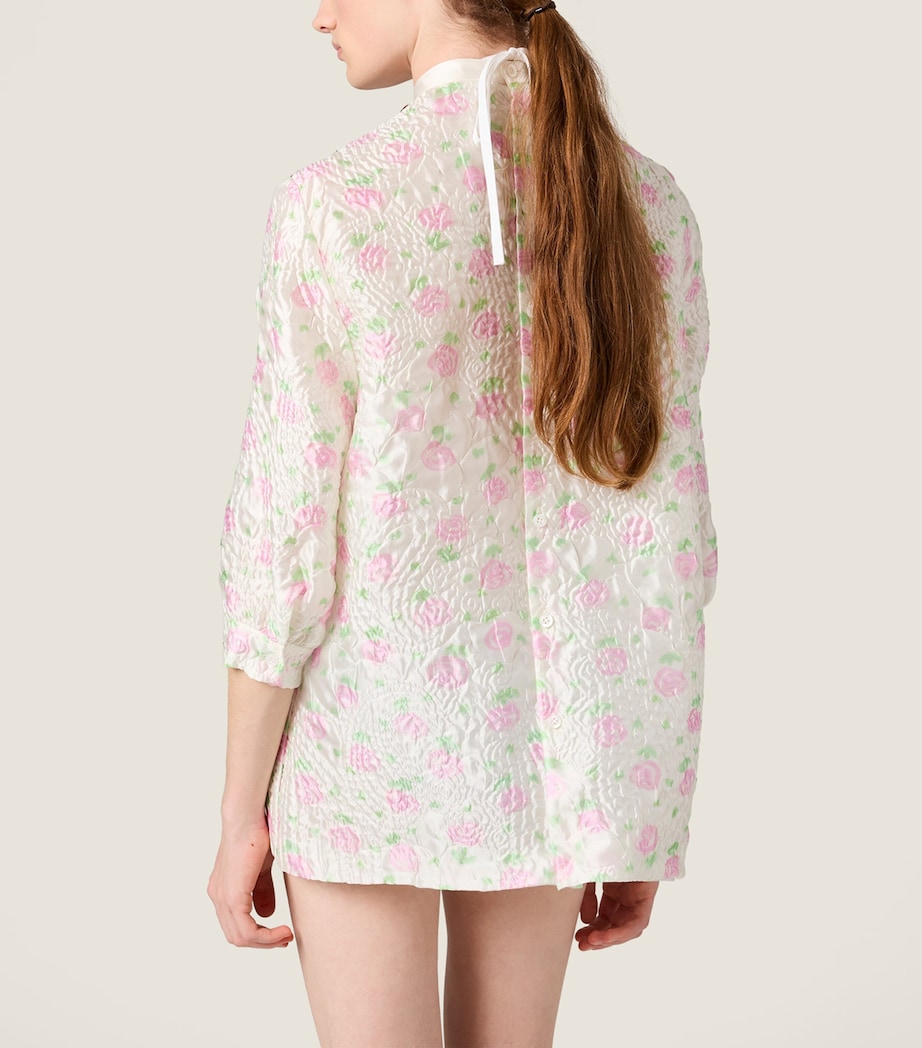 Miu Miu Womens Cloqué Floral Embellished Mini Dress Image 3