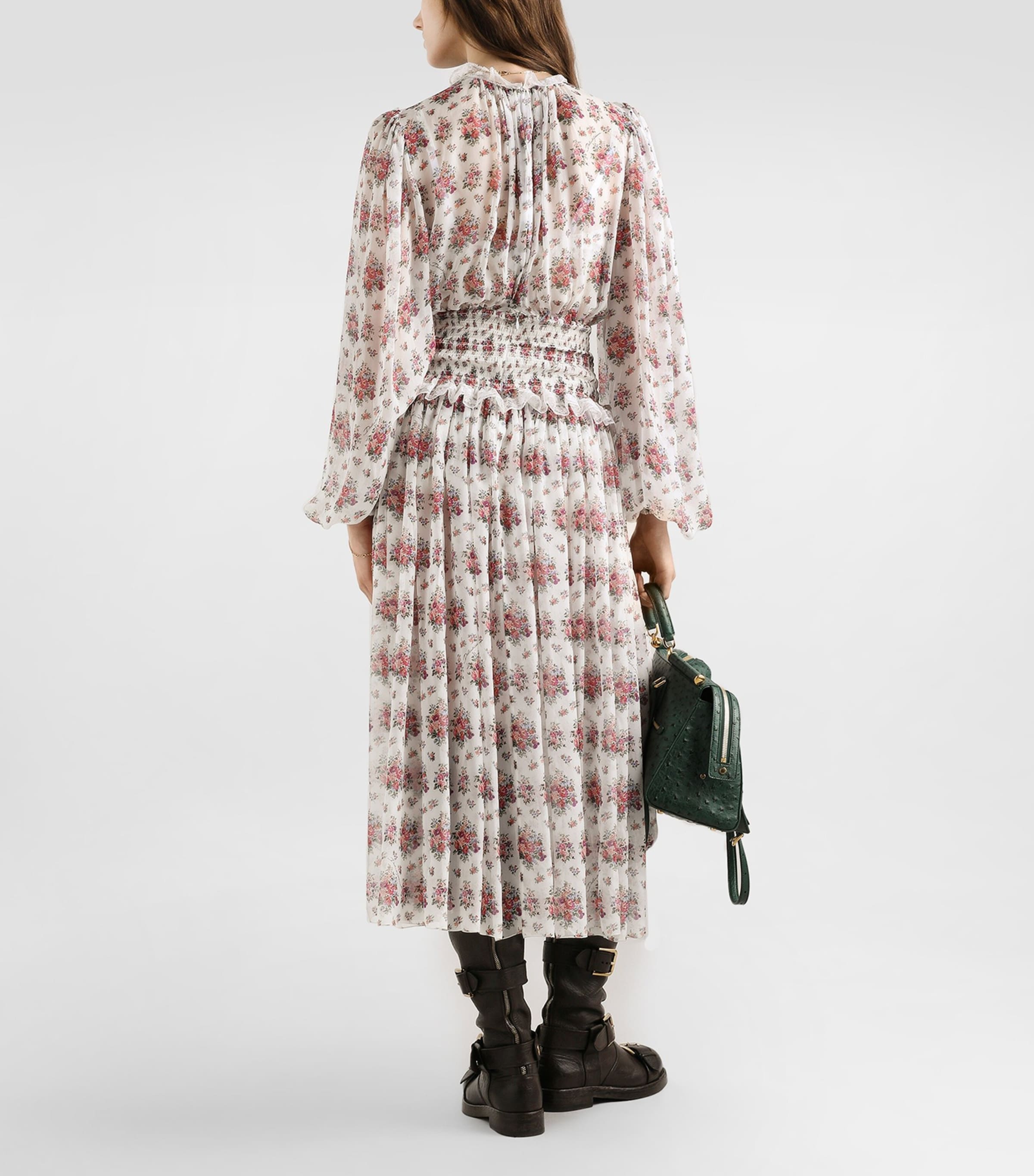 Dolce&Gabbana Womens Silk-Blend Floral Midi Dress Mazz Image 3