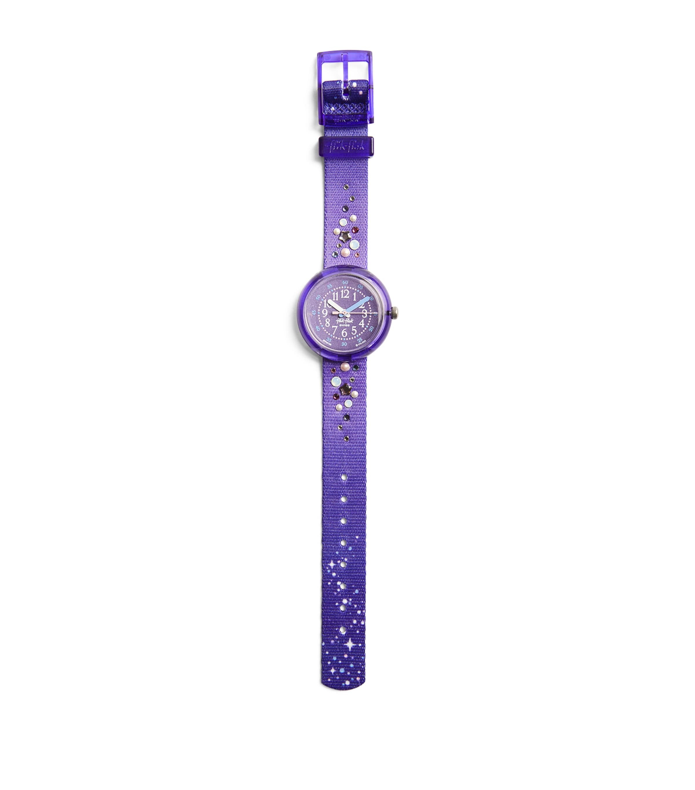 Flik Flak Embellished Stargazing Watch In Purple