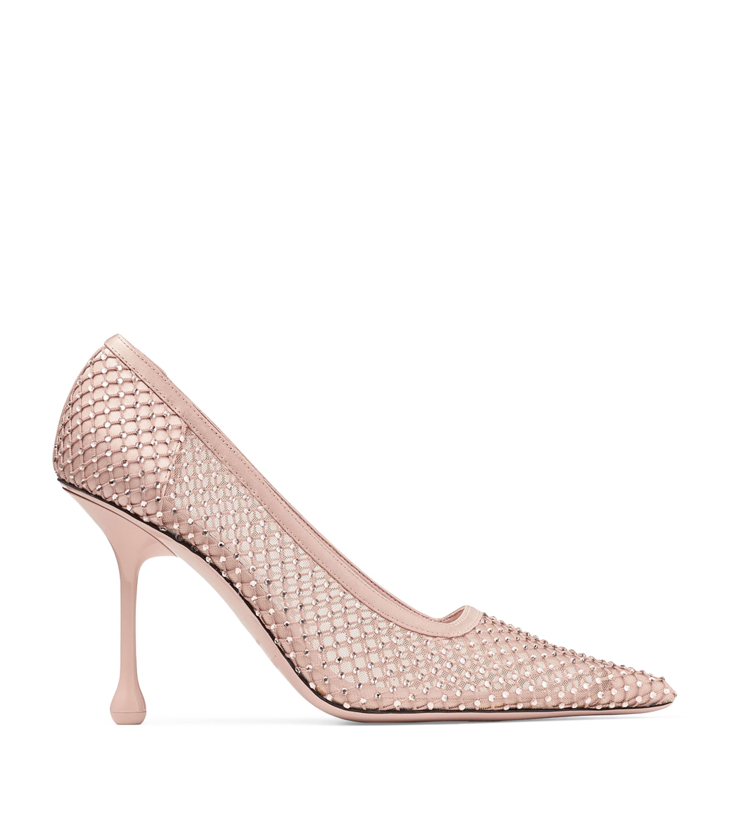 Jimmy Choo Ixia 95 Mesh Crystal-embellished Pumps In Pink