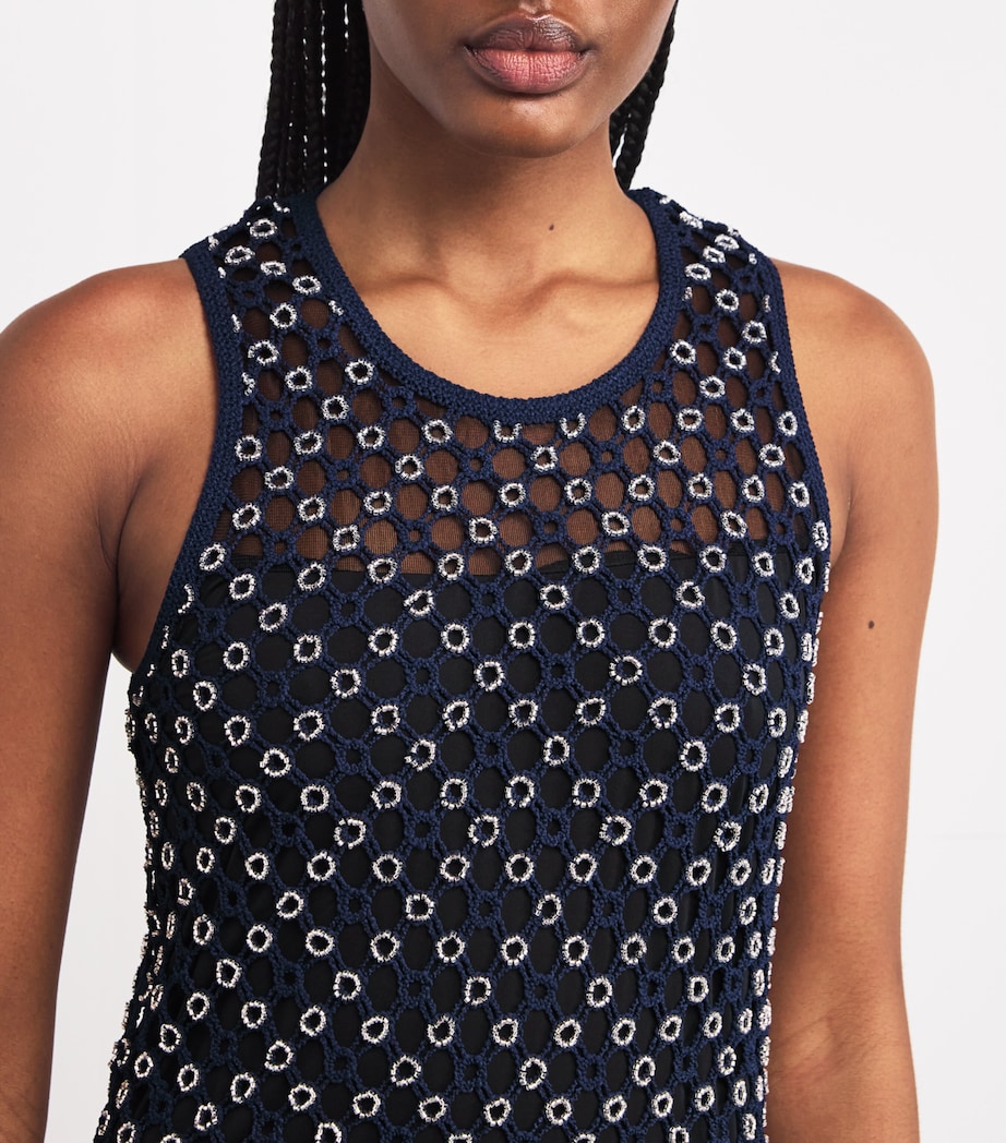 Crochet Beaded Midi Dress NAVY Image 6