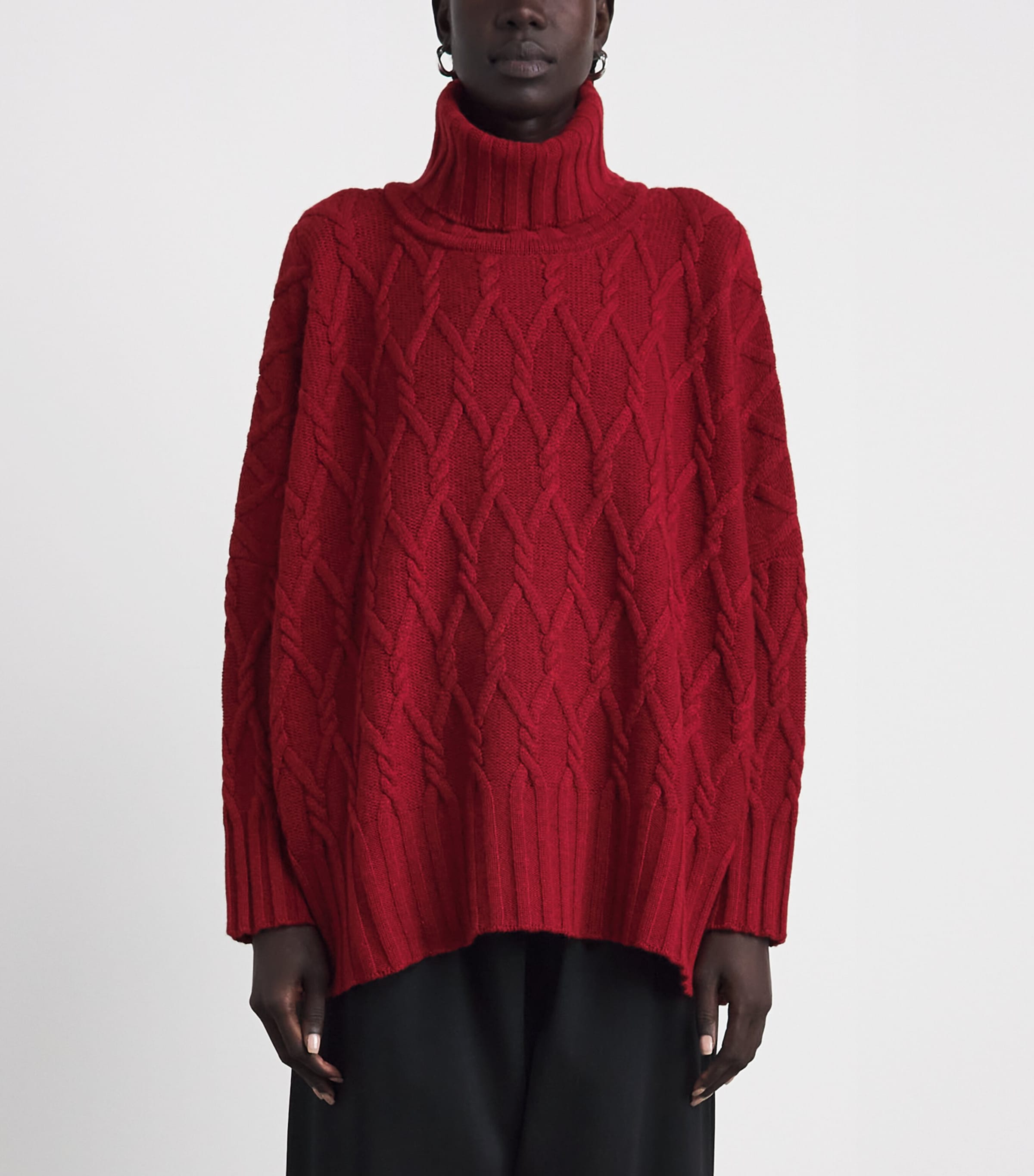 Eskandar Womens Cashmere Cable-Knit Rollneck Sweater Red Image 4