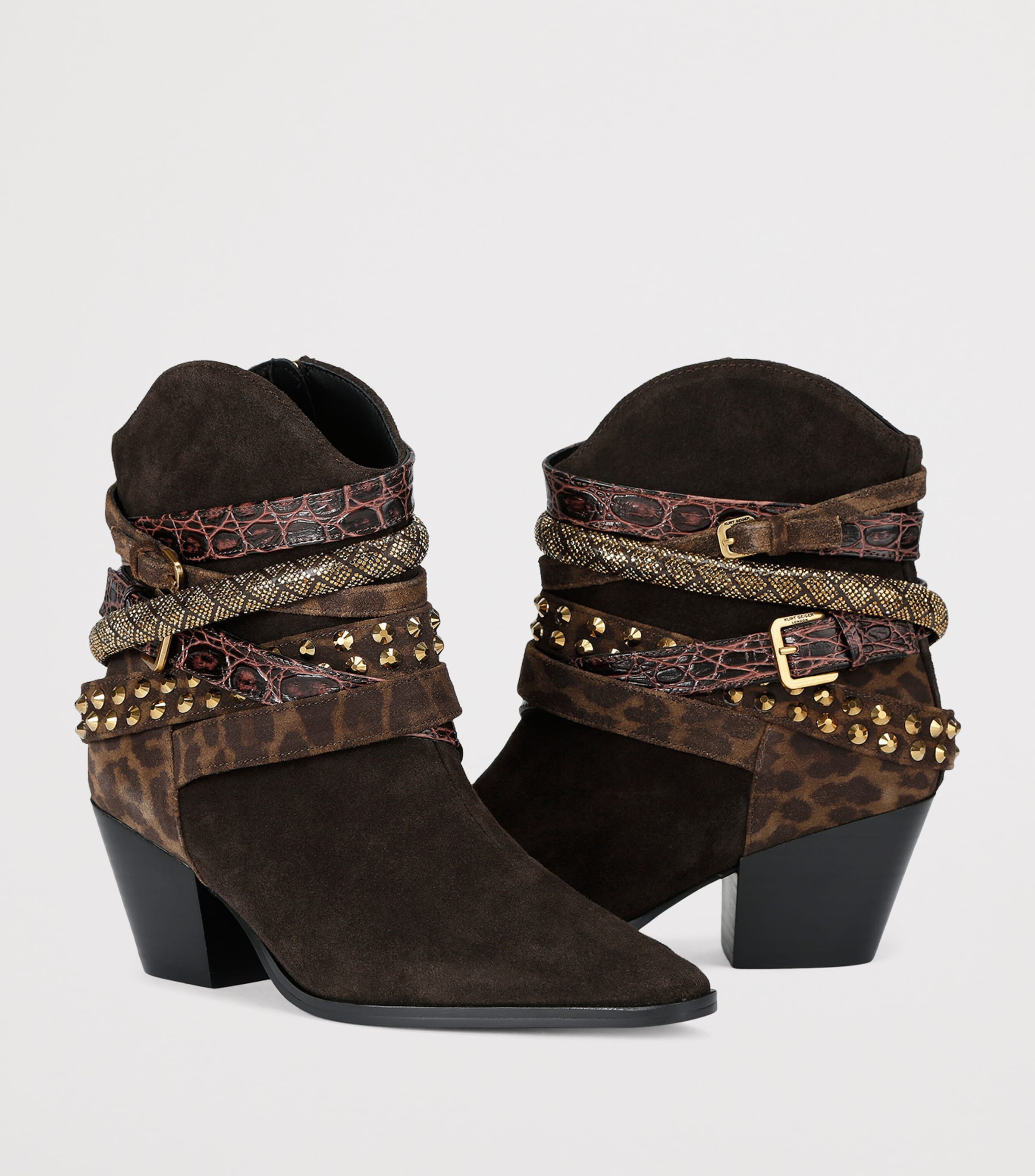 Suede Multi-Strap Western Ankle Boots DK.BRN COM Image 3