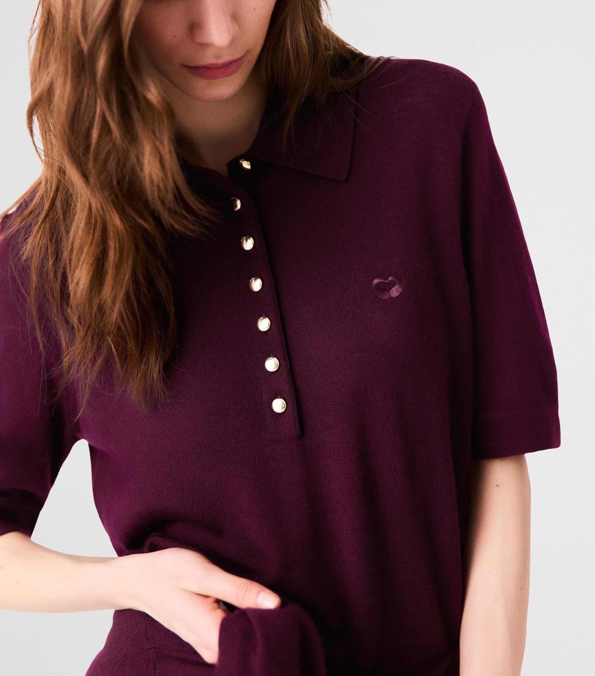 Maje Womens Wool Polo Sweater Eggplant Image 7