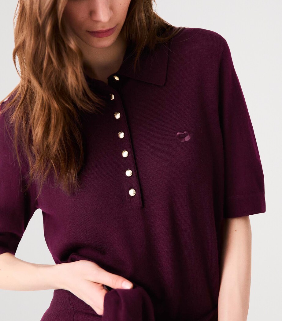 Maje Womens Wool Polo Sweater Eggplant Image 7