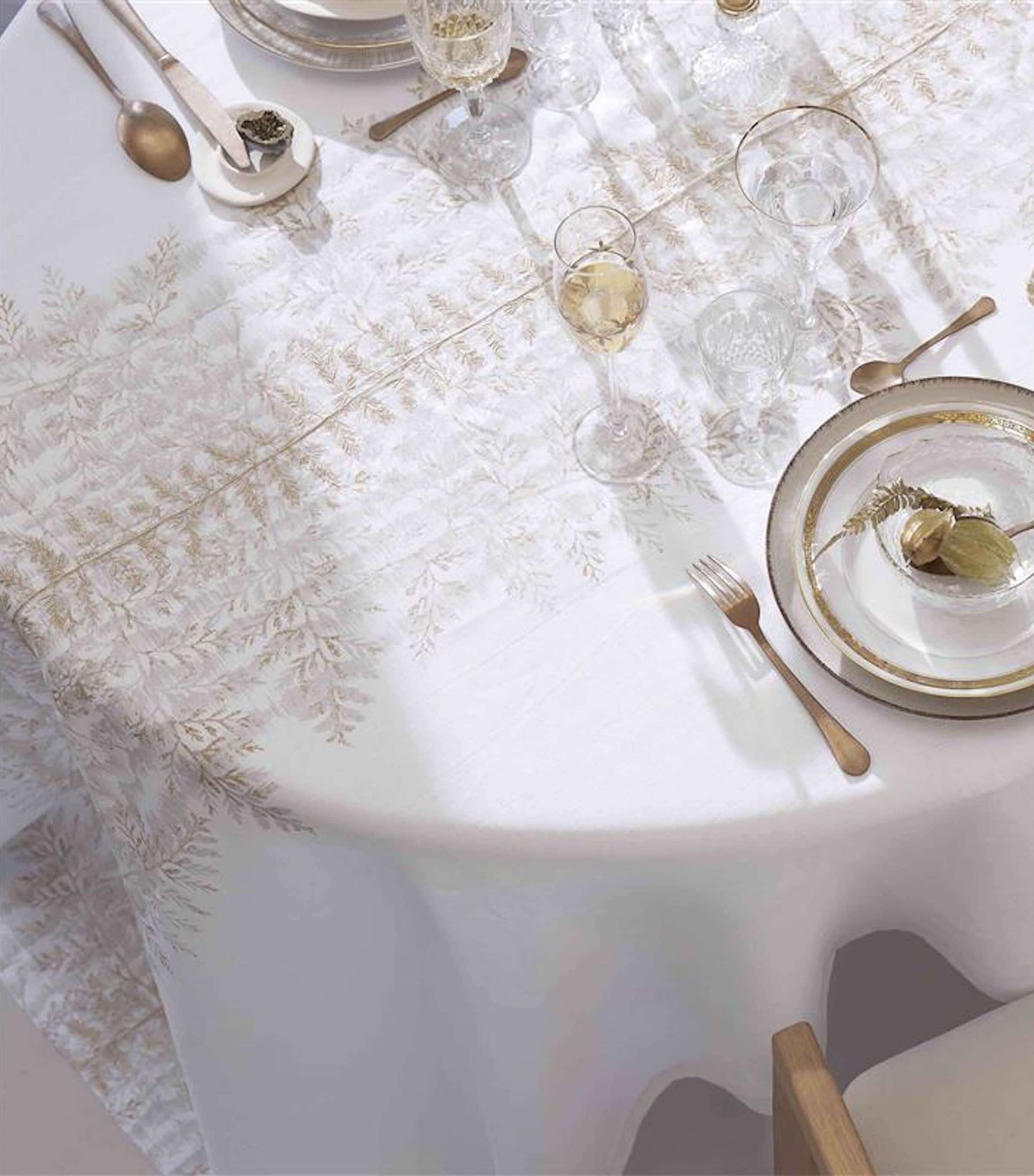 Linen Fossile Tablecloth (170cm x 250cm) FOSS GOLD / WHITE Image 2