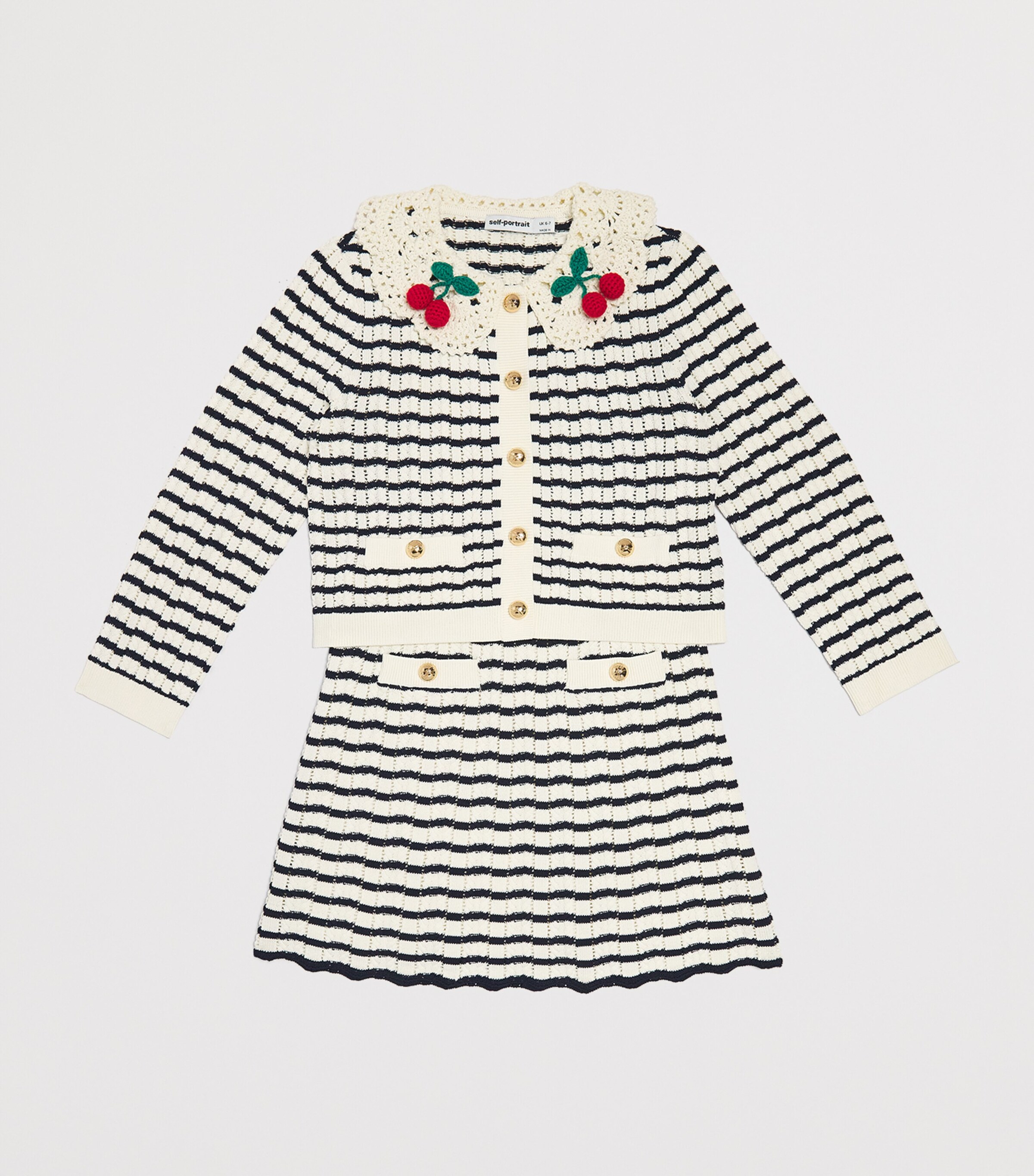 Self-Portrait Kids Knitted Stripe Skirt (4-12 Years) Cream Image 3